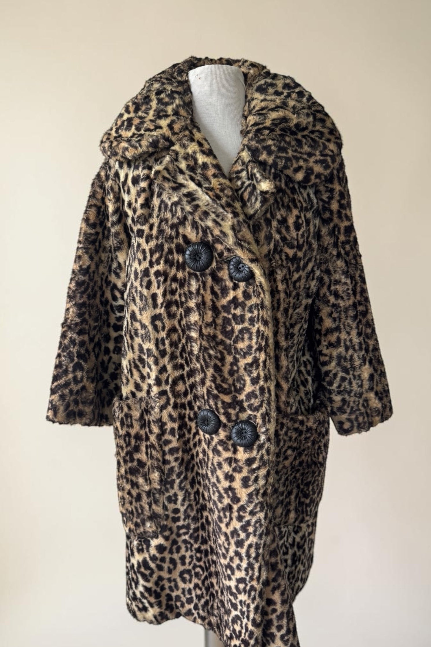 60s Leopard Print Faux Fur Coat