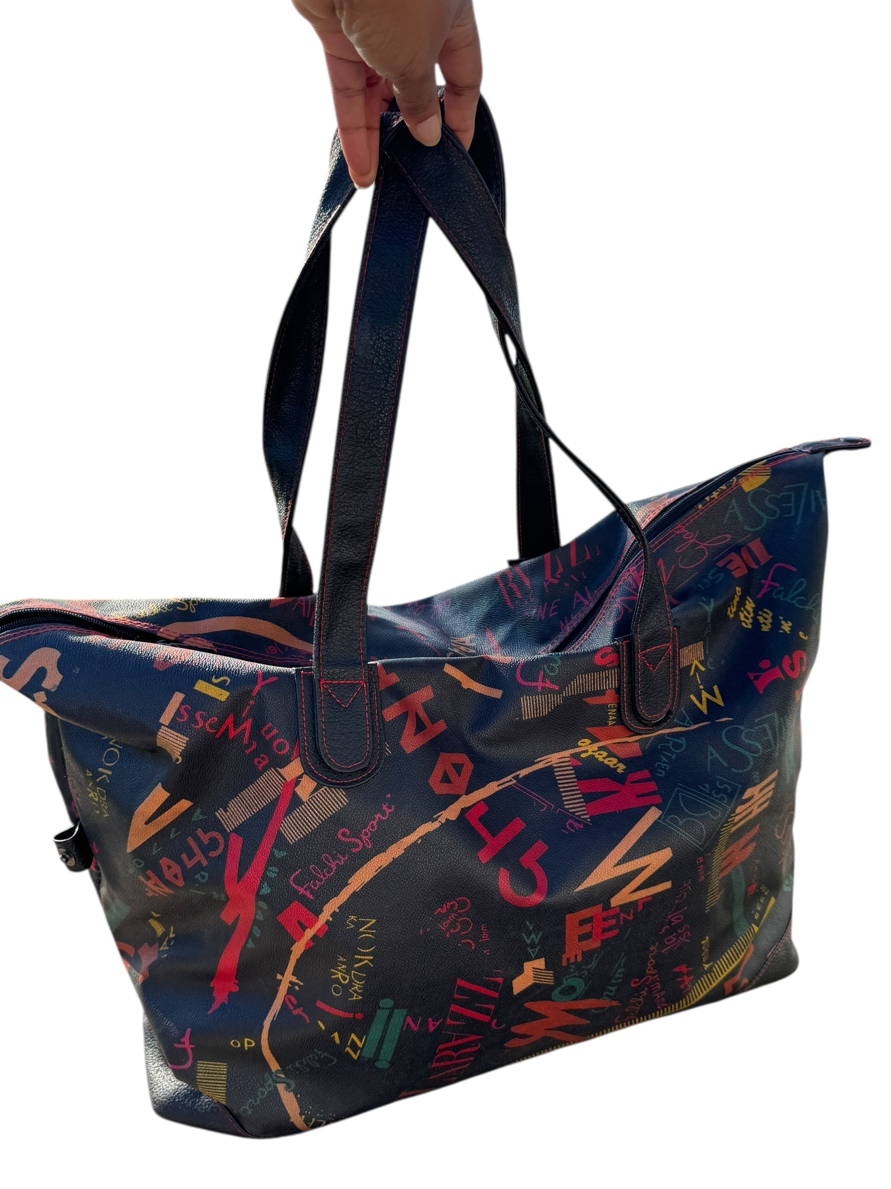 90s Carlos Falchi Graffiti Print Weekender Travel Bag