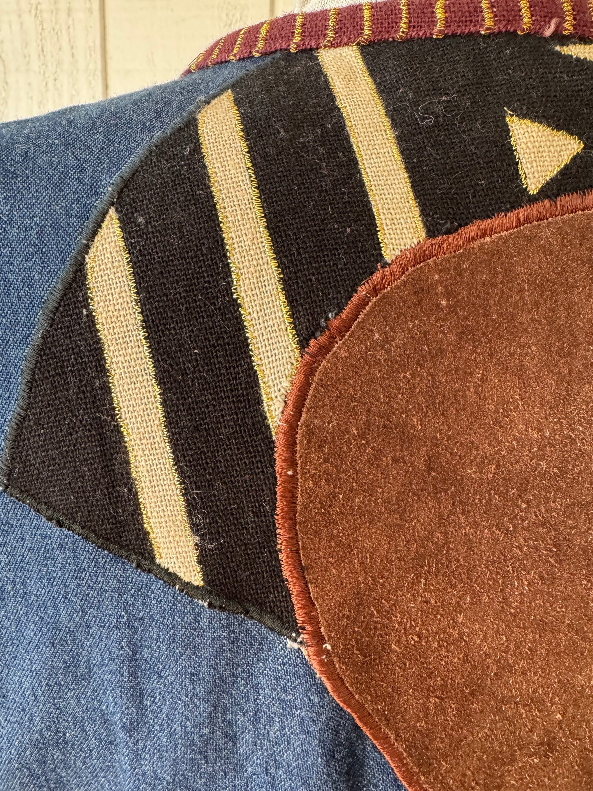 90s Molato Patchwork Denim Beaded Duster African Art Cowrie