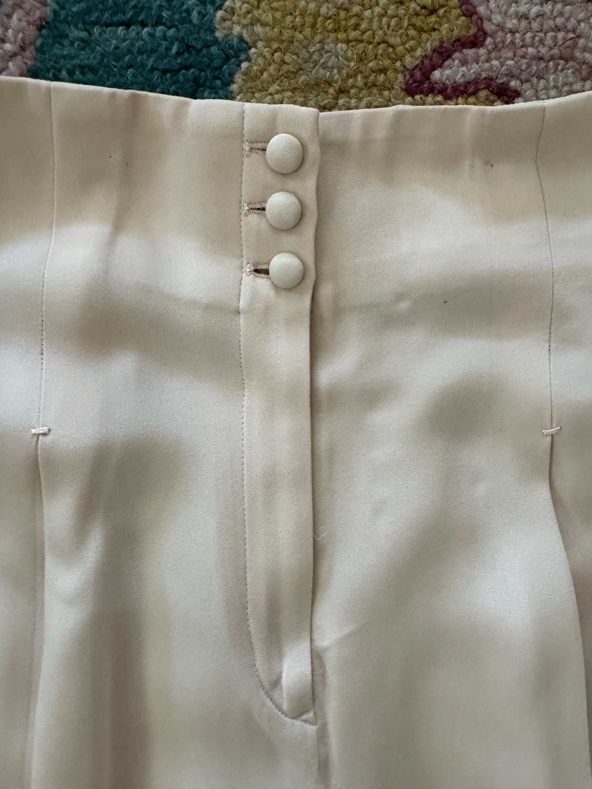 80s Richard Tyler Ivory High Waist Pleated Silk Trousers