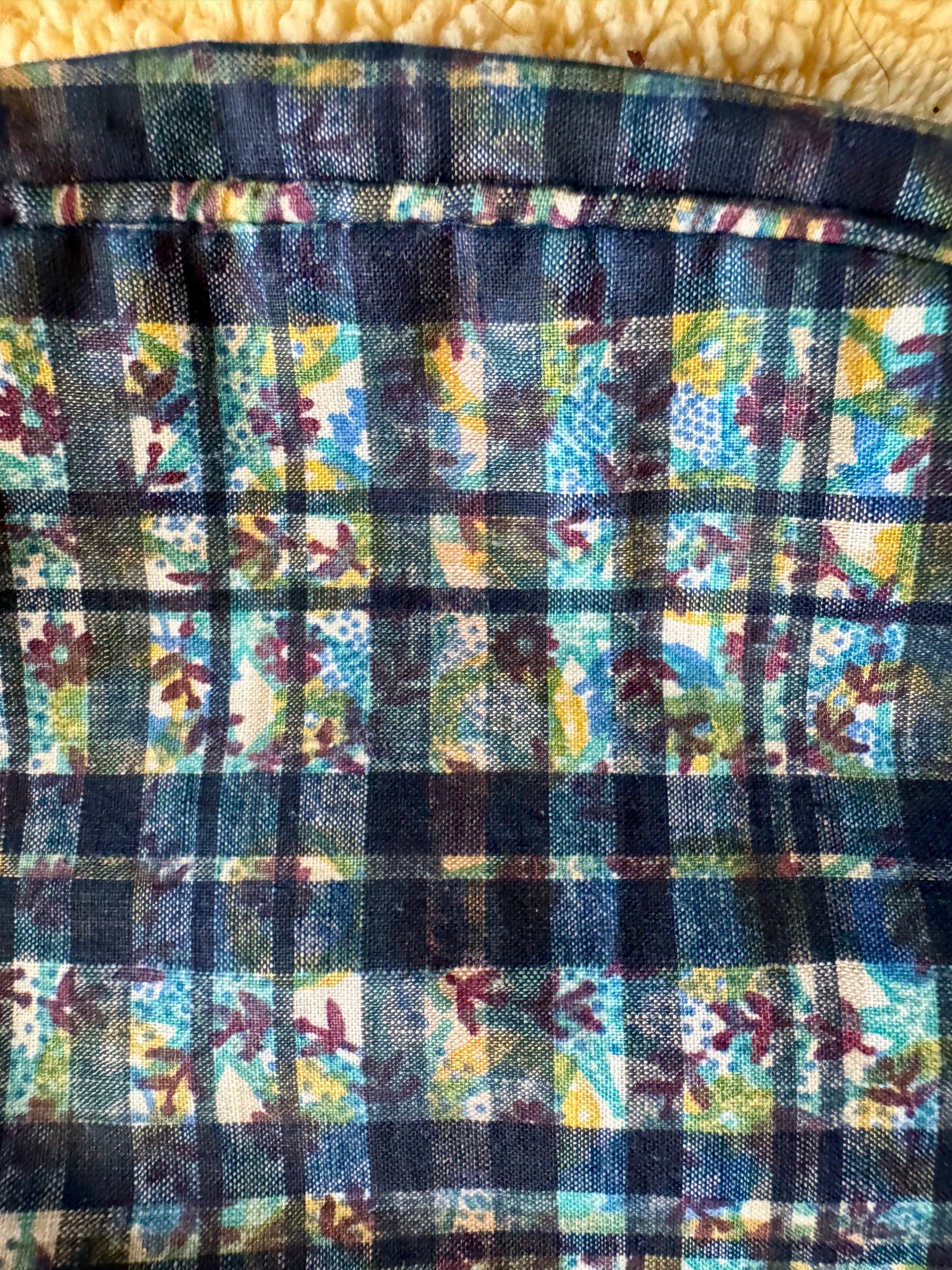 60s H A &E Smith Bermuda Bag Floral Plaid Batik Cedar Handle
