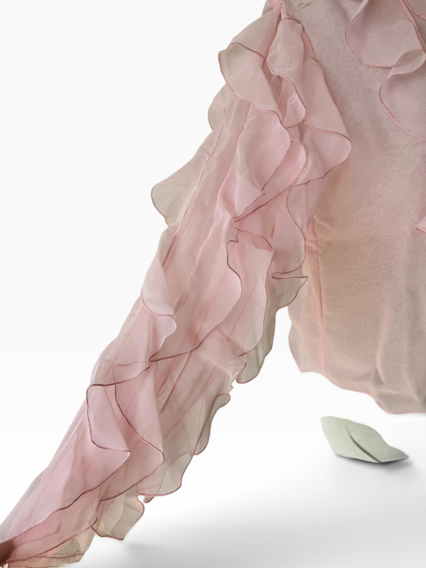 80s Gilberts For Tally Sheer Pink Ruffled Blouse Whimsical Chiffon