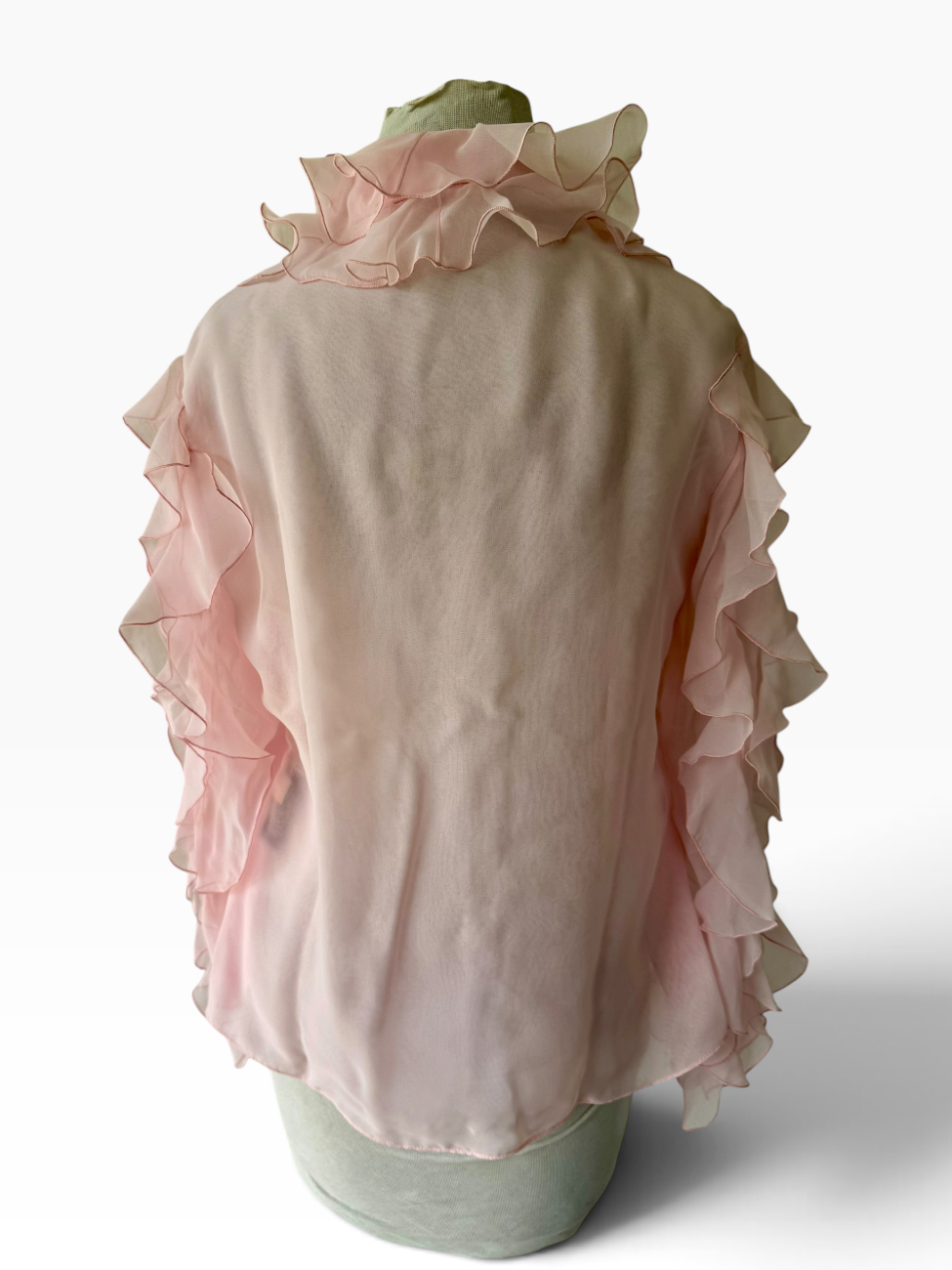 80s Gilberts For Tally Sheer Pink Ruffled Blouse Whimsical Chiffon