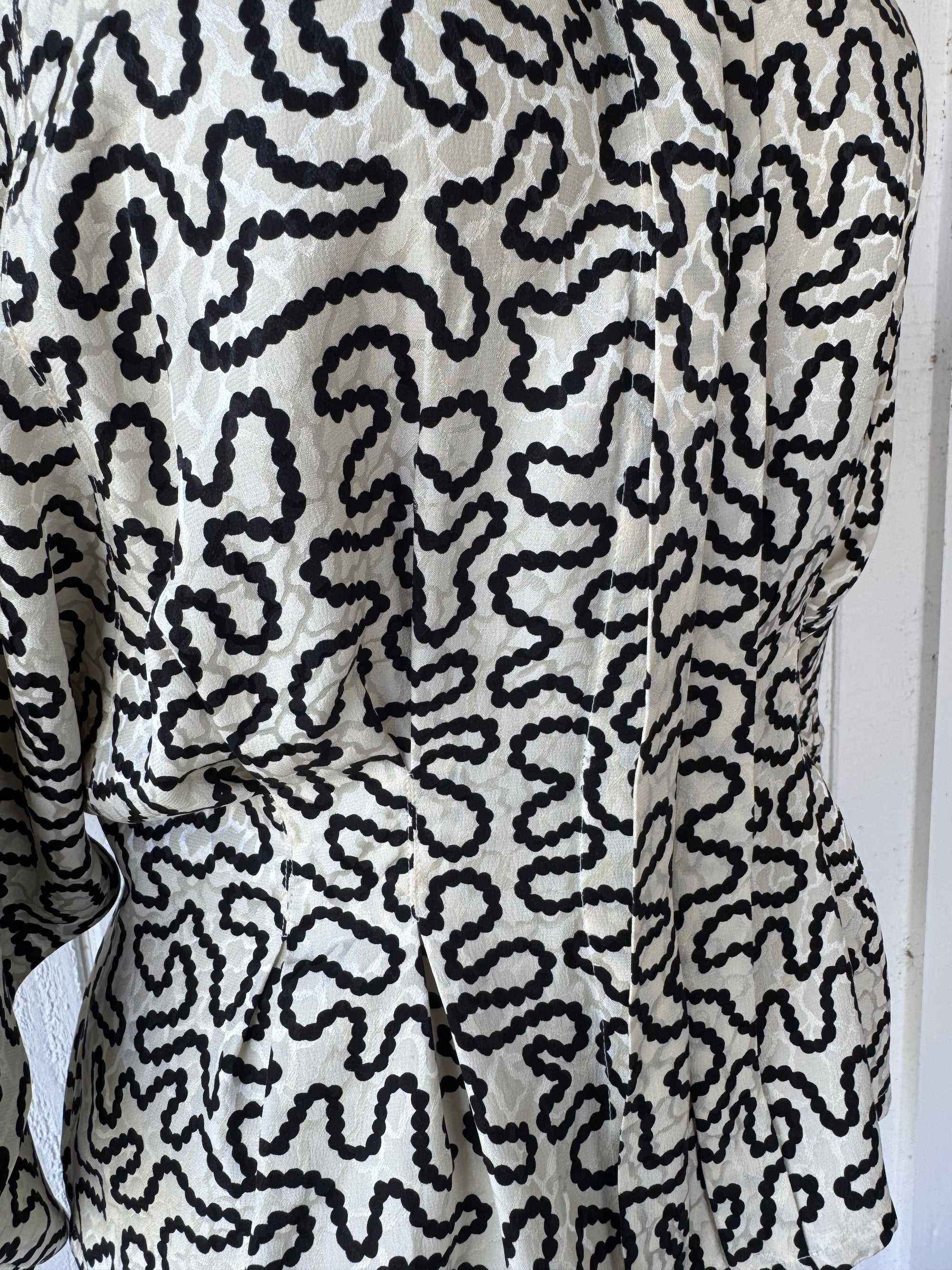 80s Francesca of Damon Silk Pearl Print Blouse Sz 10 Dolman Pleats