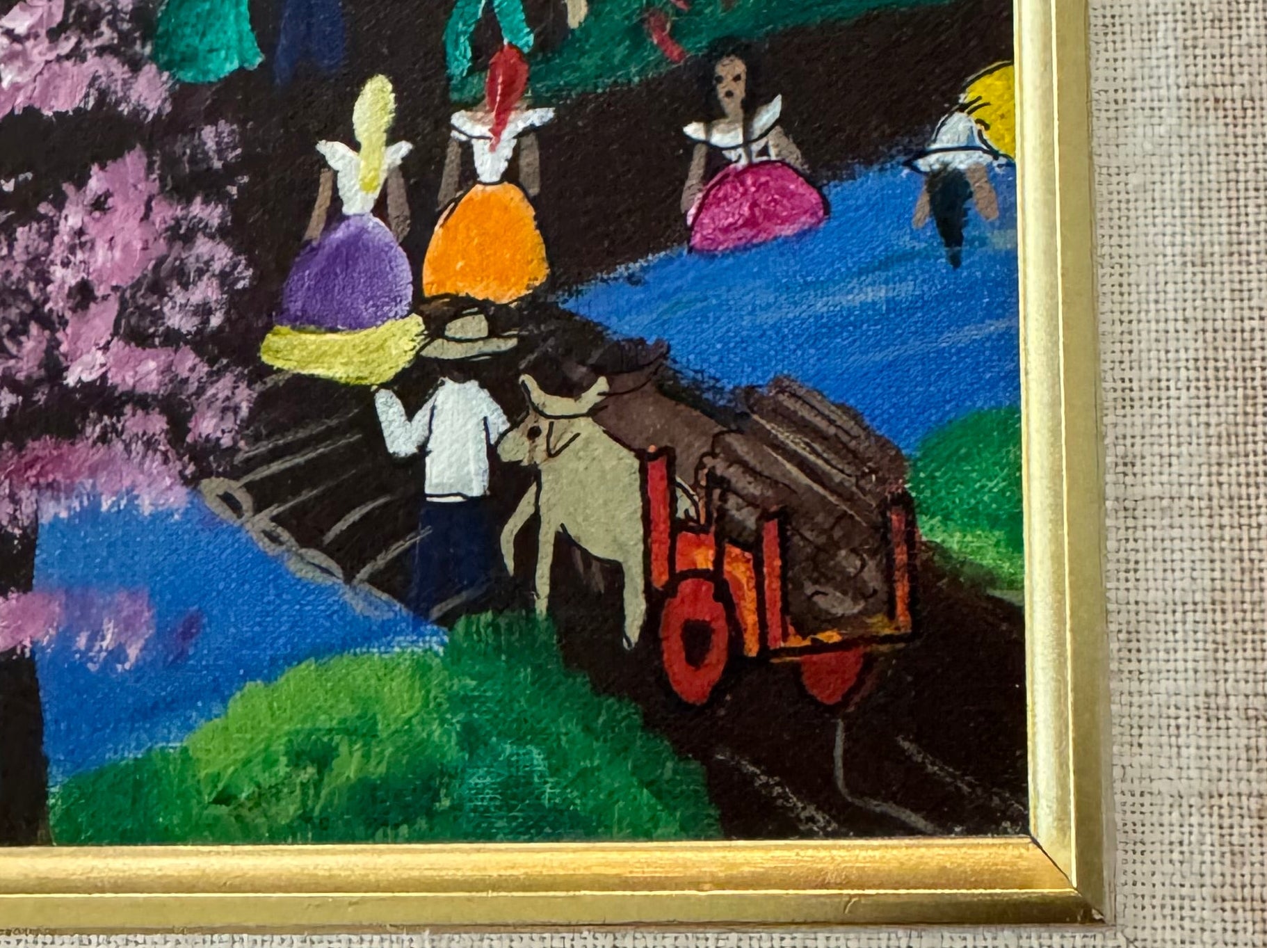 90s Peruvian Folk Art Oil Painting Family 14x10” Framed Outsider Art
