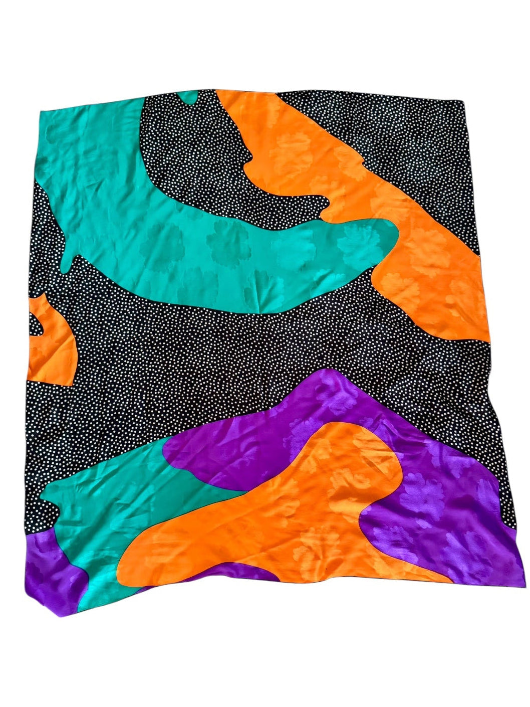 80s Colorful Polka Dot Abstract 100% Silk Art Wear Scarf Wrap