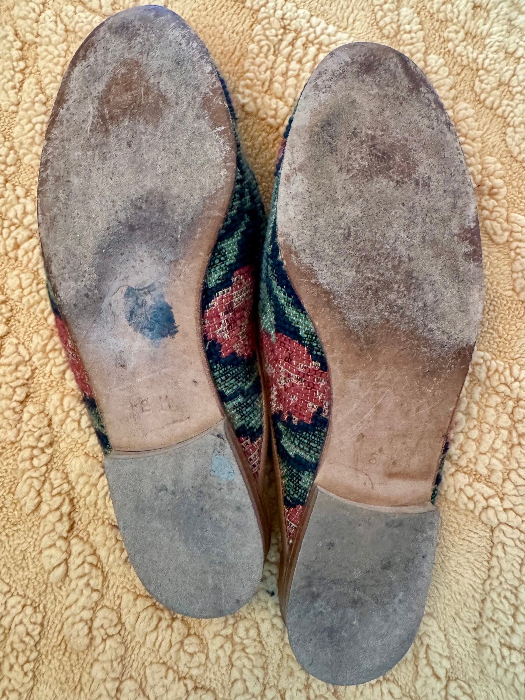 90s Zalo Needlepoint Tapestry Floral Mules Flats Sz 8 Cottage 80s