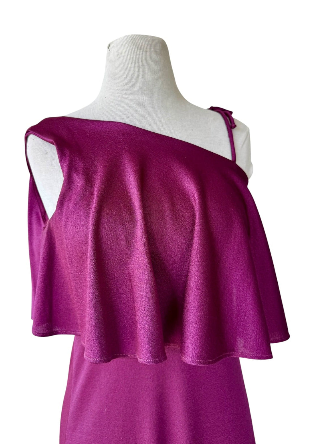 70s Plum One Shoulder Ruffle Maxi Dress