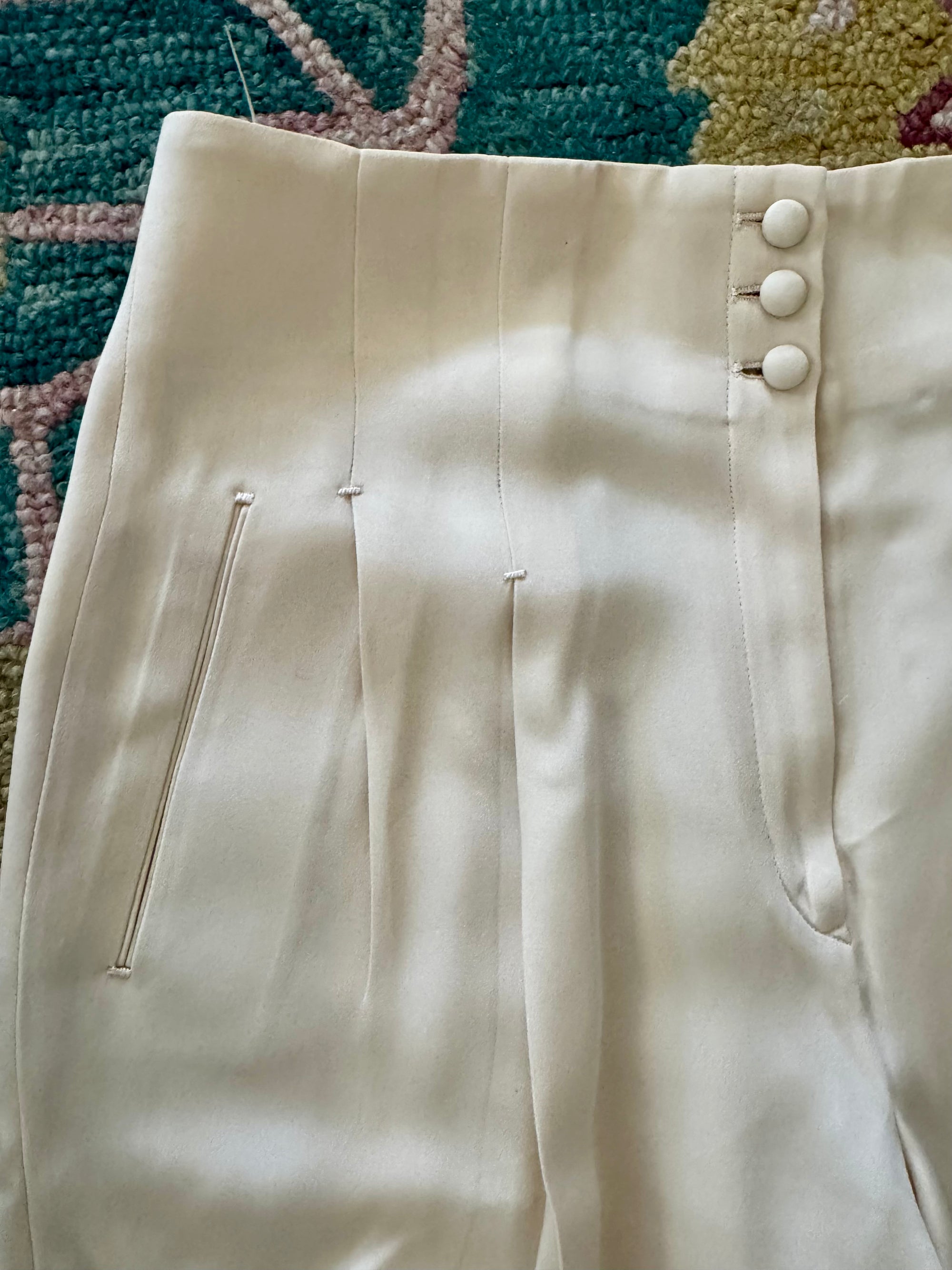 80s Richard Tyler Ivory High Waist Pleated Silk Trousers