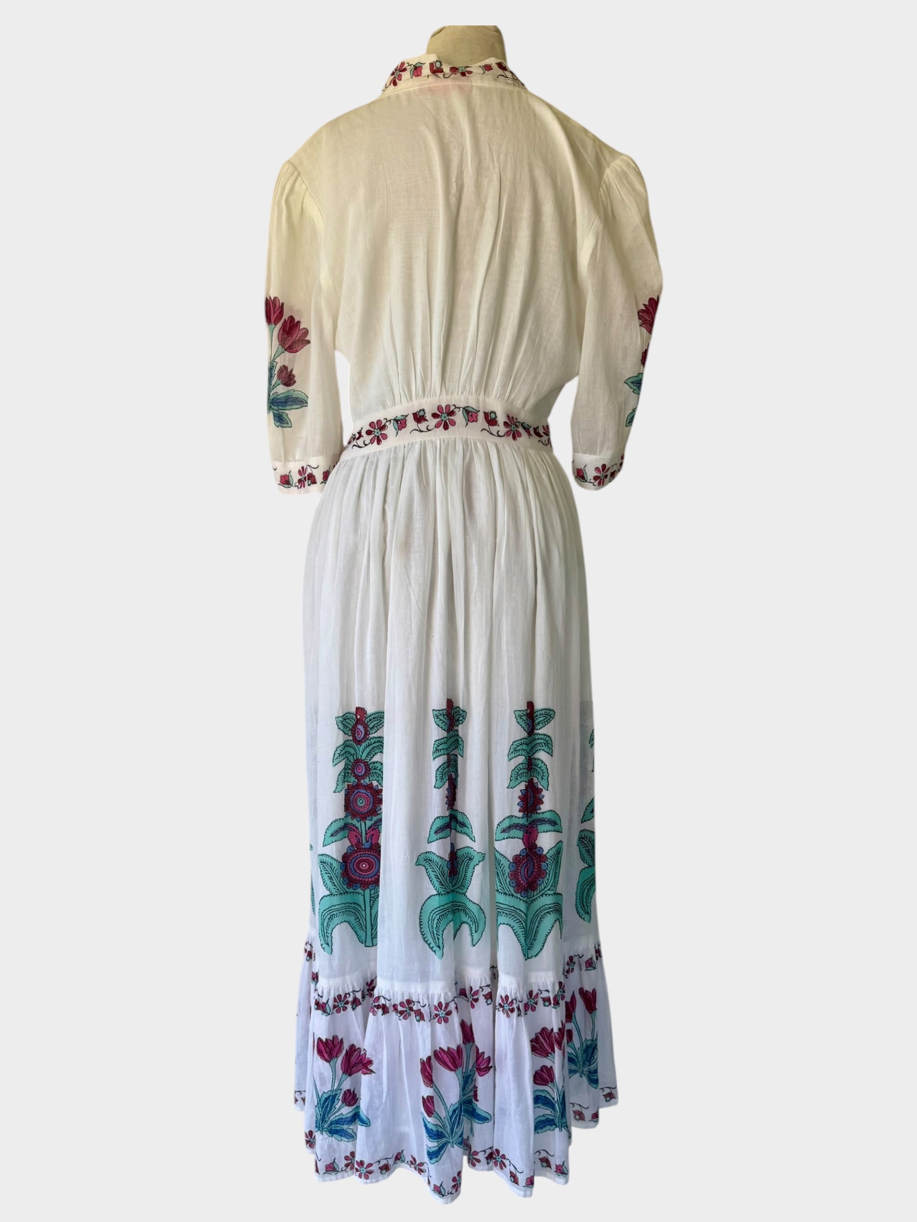Oliphant Kokoro White Floral Block Print Maxi Dress