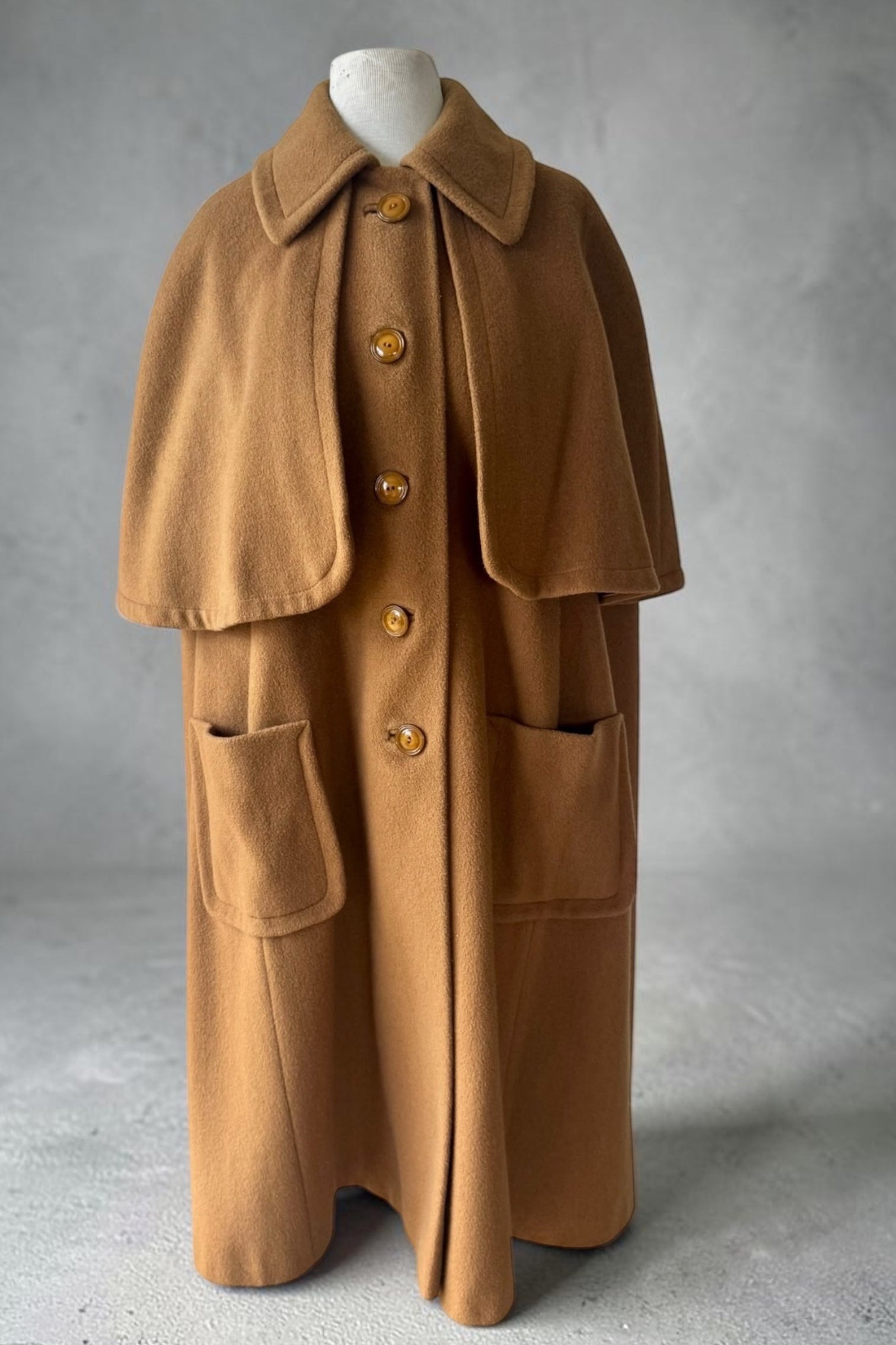 60s Camel Hair Wool Blend Cape Coat