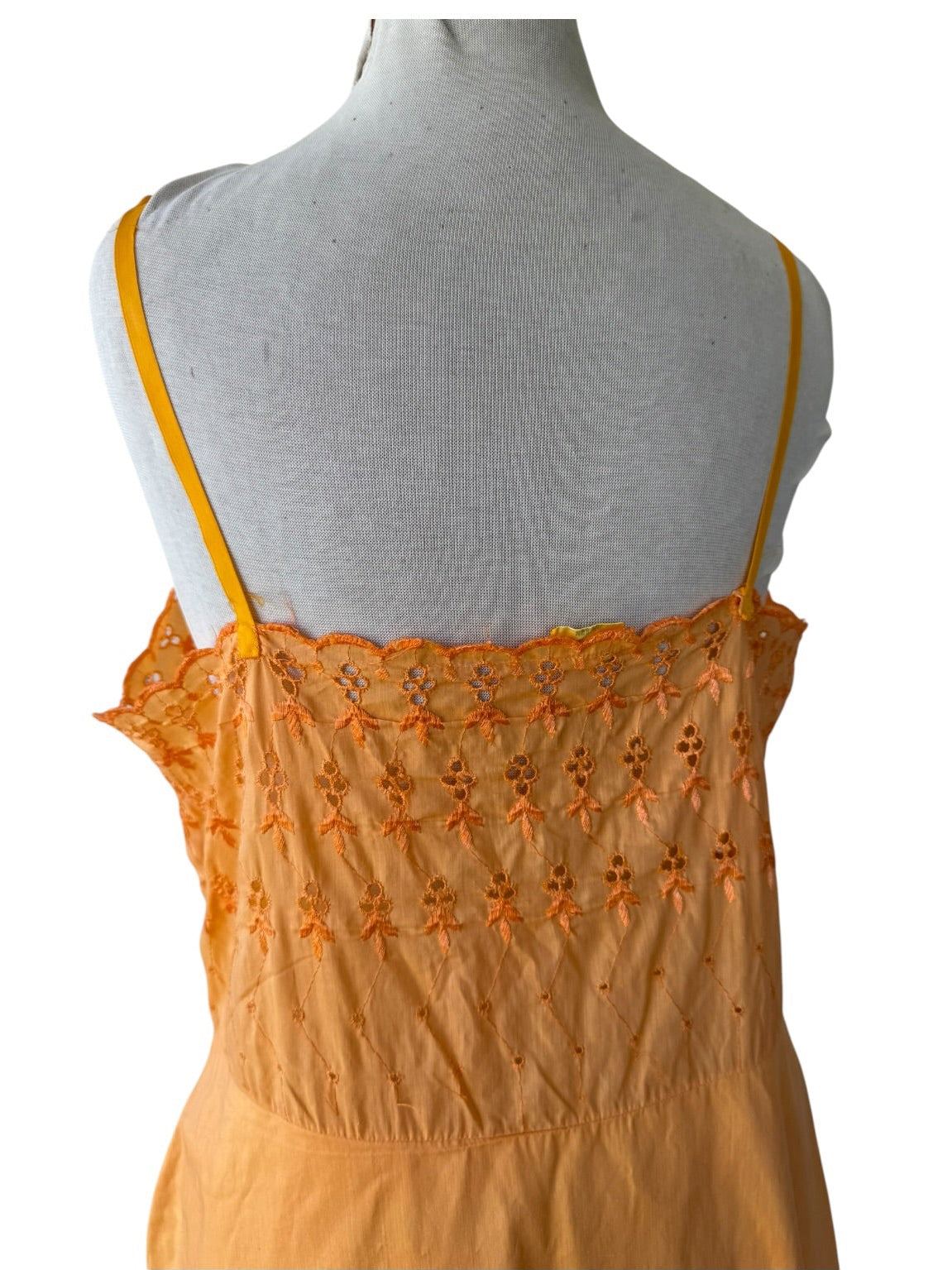70s Orange Eyelet Lace Full Slip Sunrise Hand Dyed