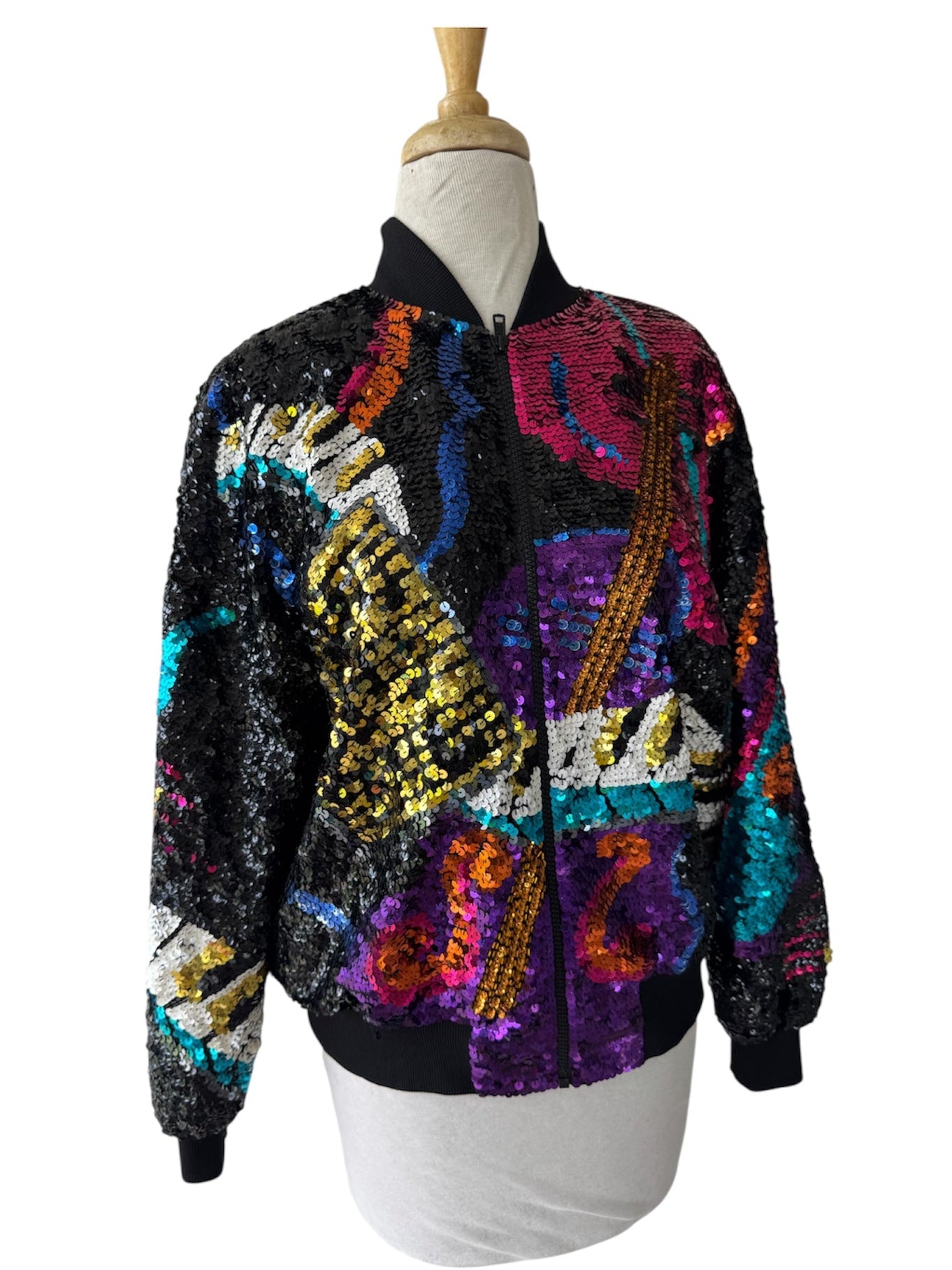 90s IB Diffusion Sequin Bomber Jacket Music Theme