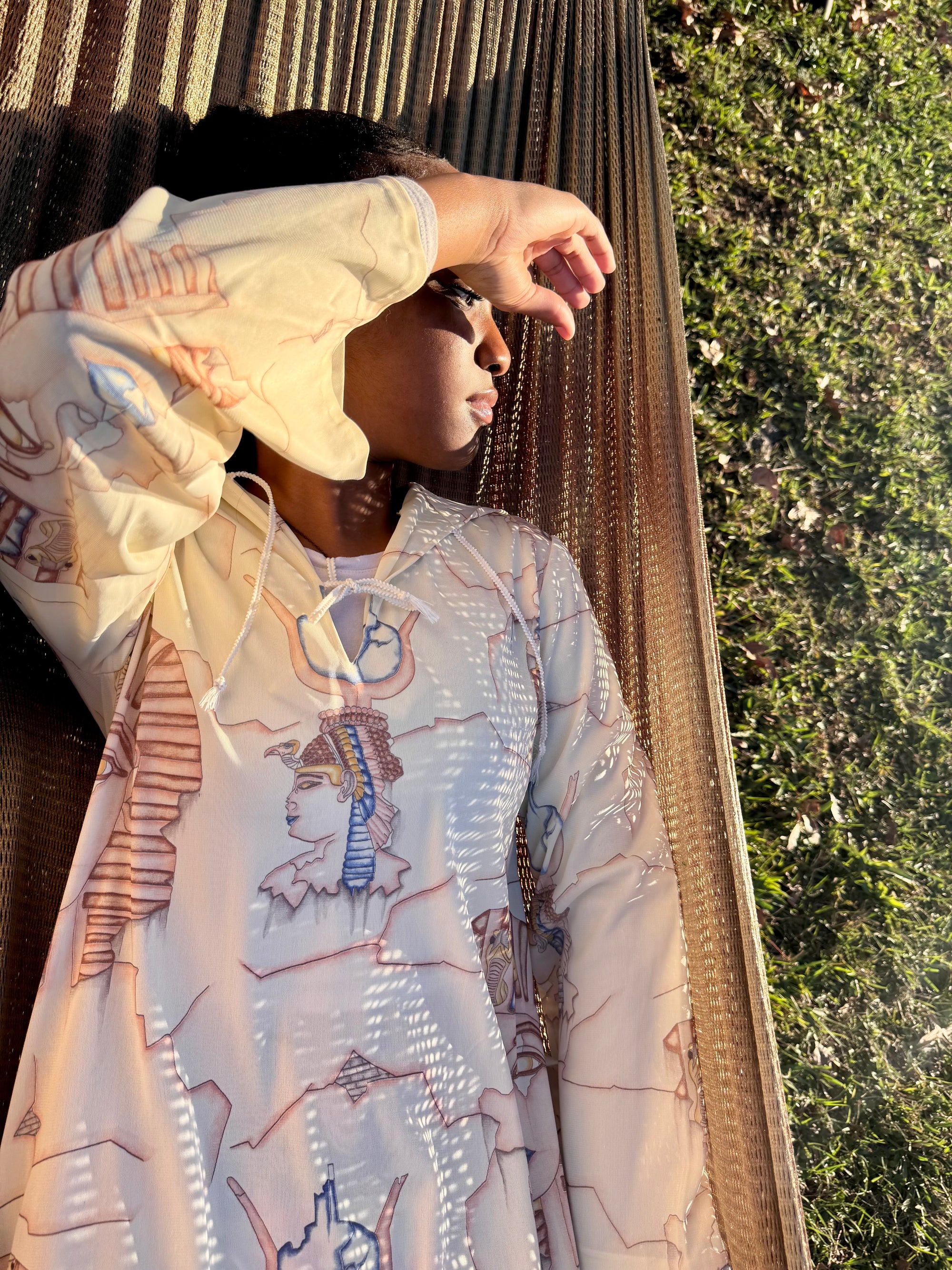 70s Egyptian print Kaftan Lounge Dress