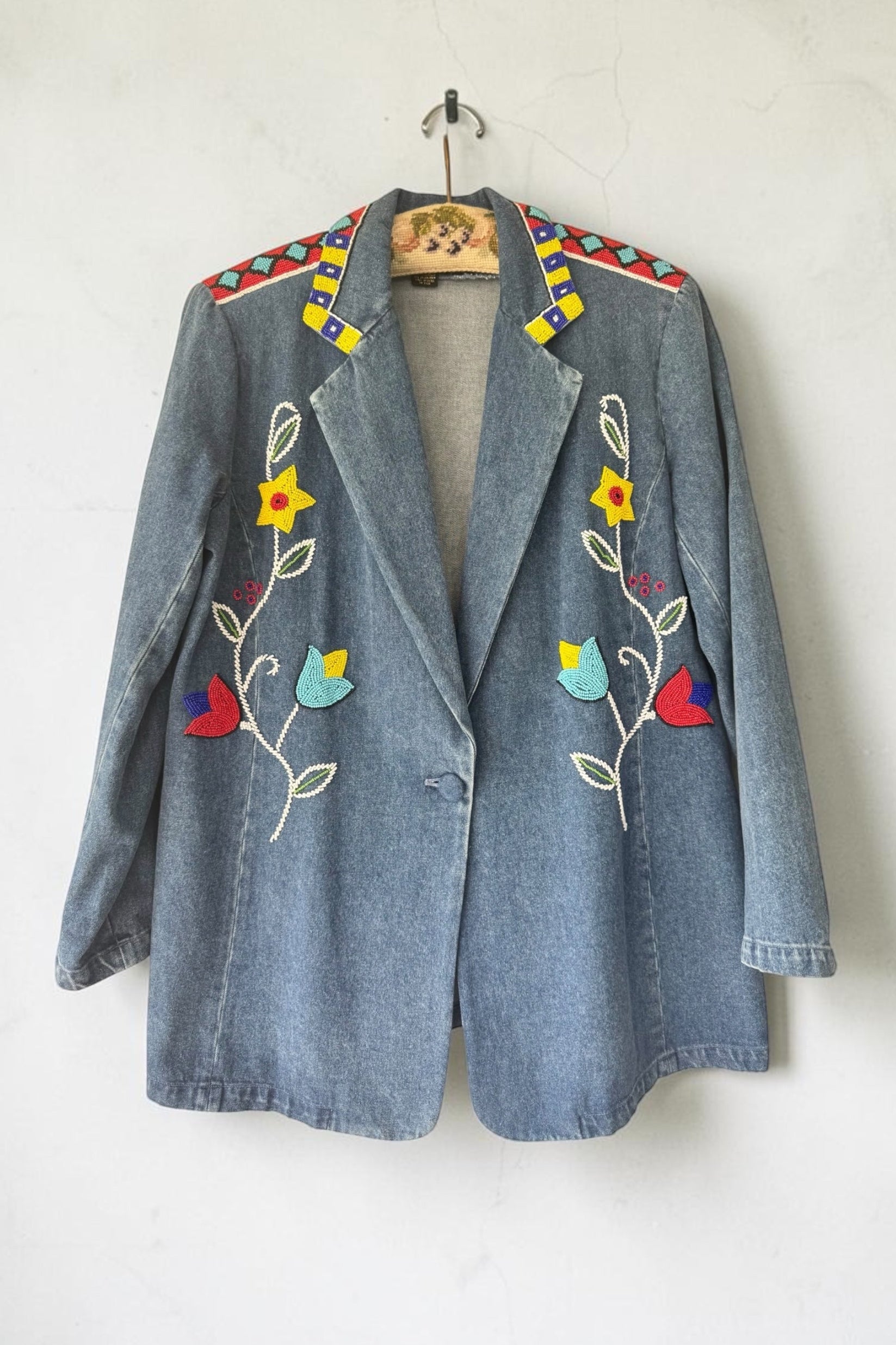 90s Ivana Floral Beaded Denim Jacket Blazer