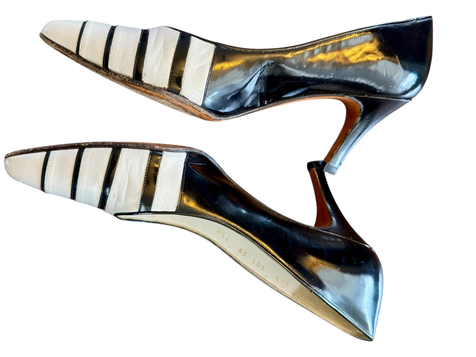 90s BALLY Black & White Stripe Italian Leather Pumps