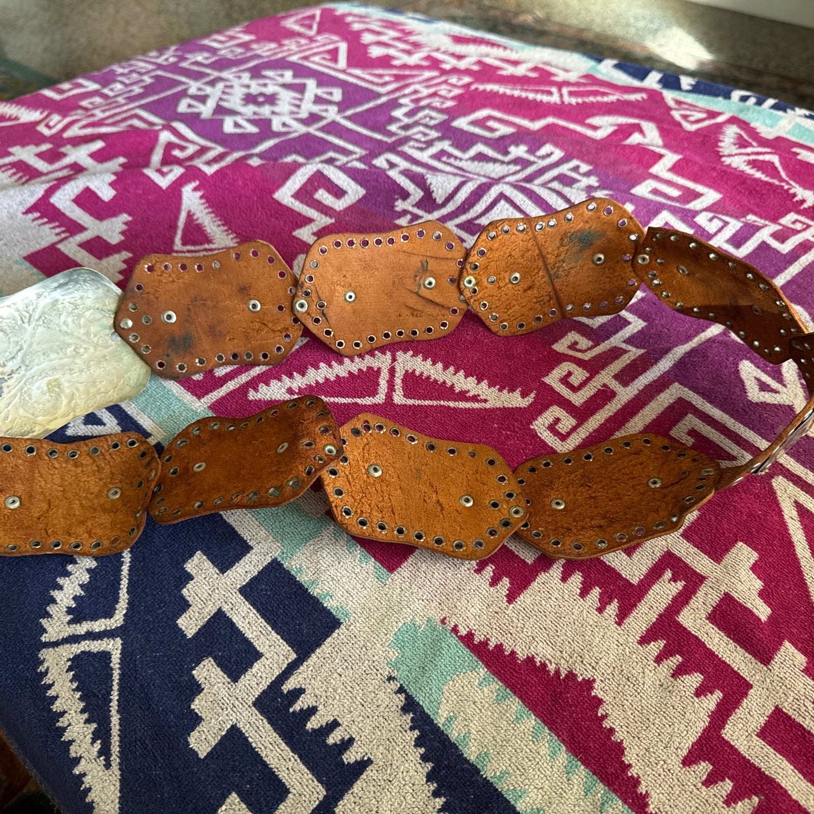 70s Handmade Concho Leather Silver Moroccan Belt Unisex