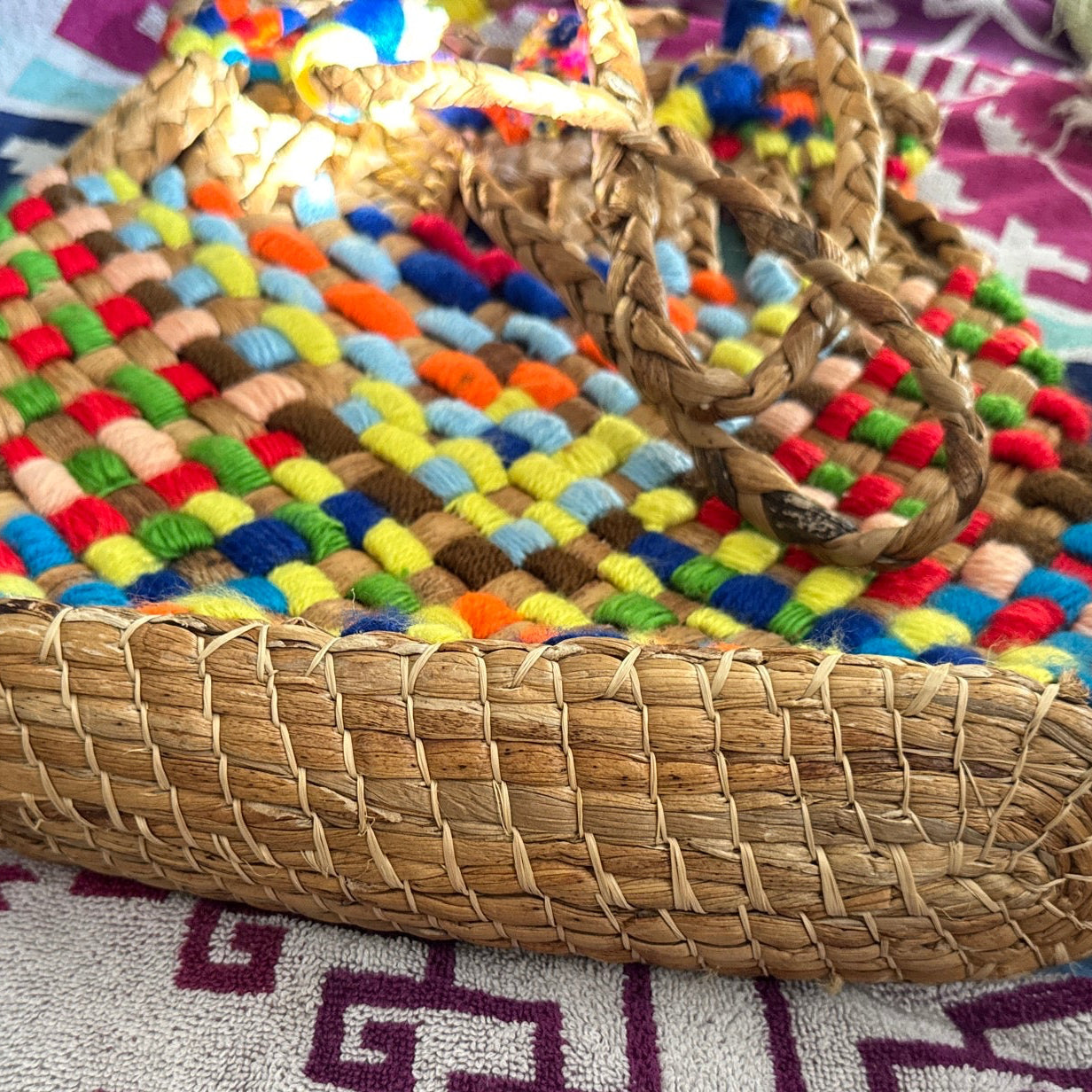70s Chindi Colorful Jute Beach Tote
