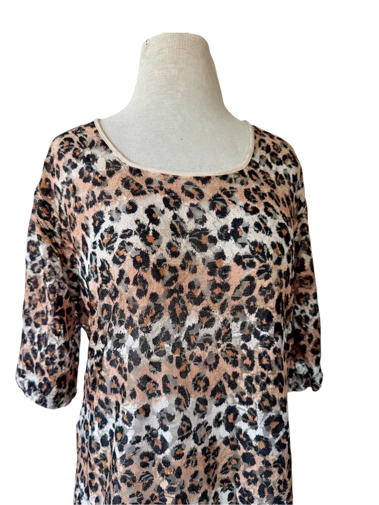 90s LOLA P Leopard Floral Lace Sheer Maxi Dress Y2k