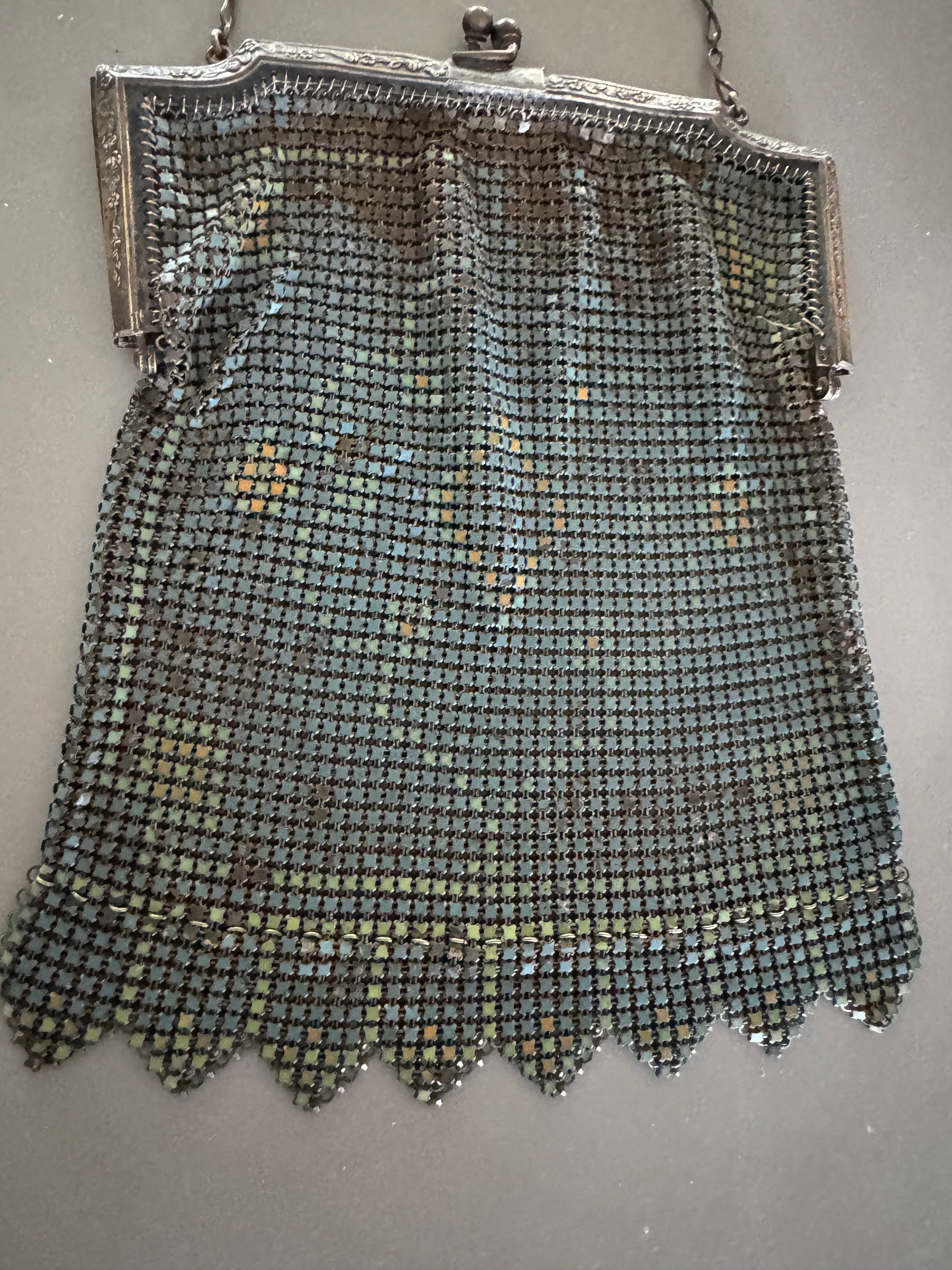 1920s Whiting & Davis Art Deco Mesh Enamel Bag As Is