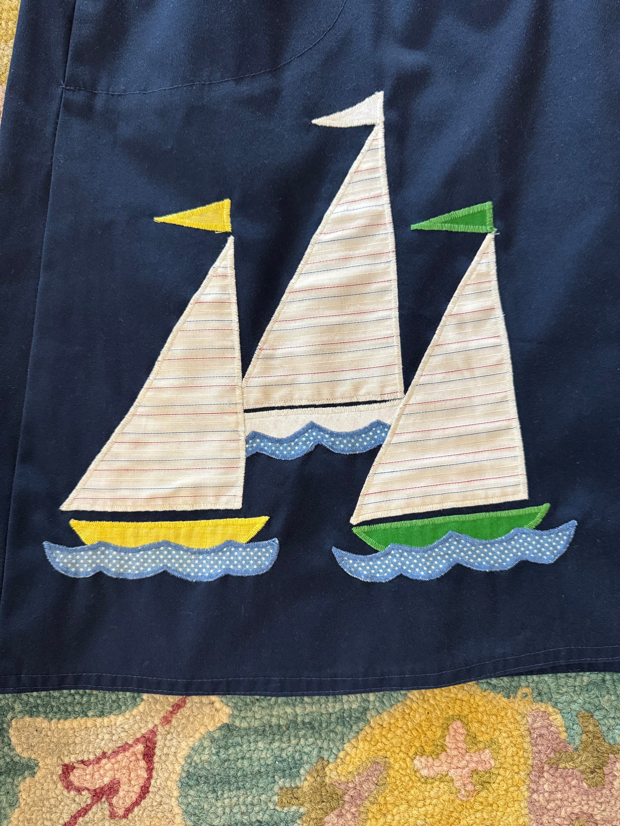 70’s Sailboat Appliqué Navy Wrap Midi Skirt
