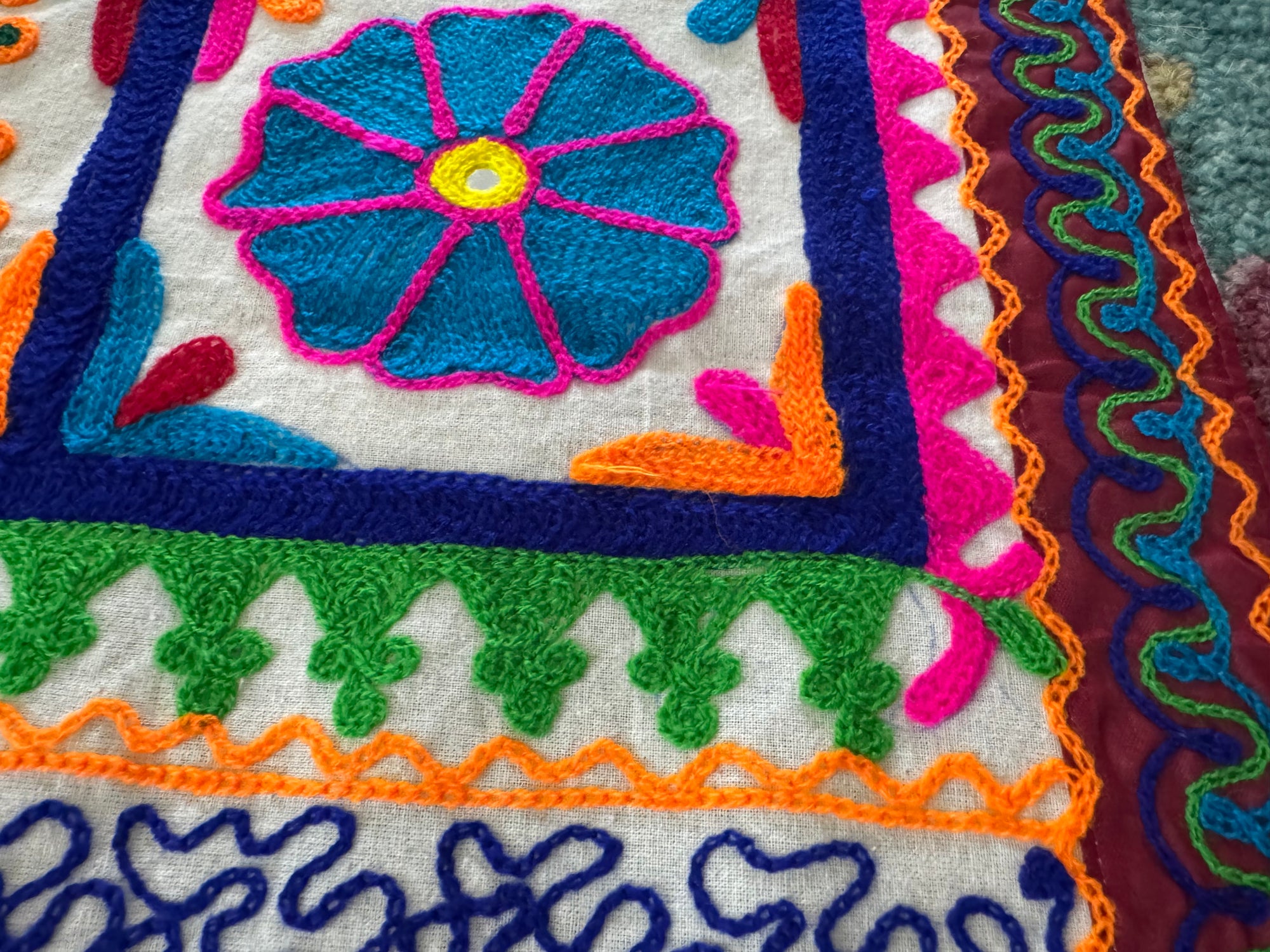 90s Hand Embroidered Mirror work Gujarati Textile Wall Art Banjara Table Runner