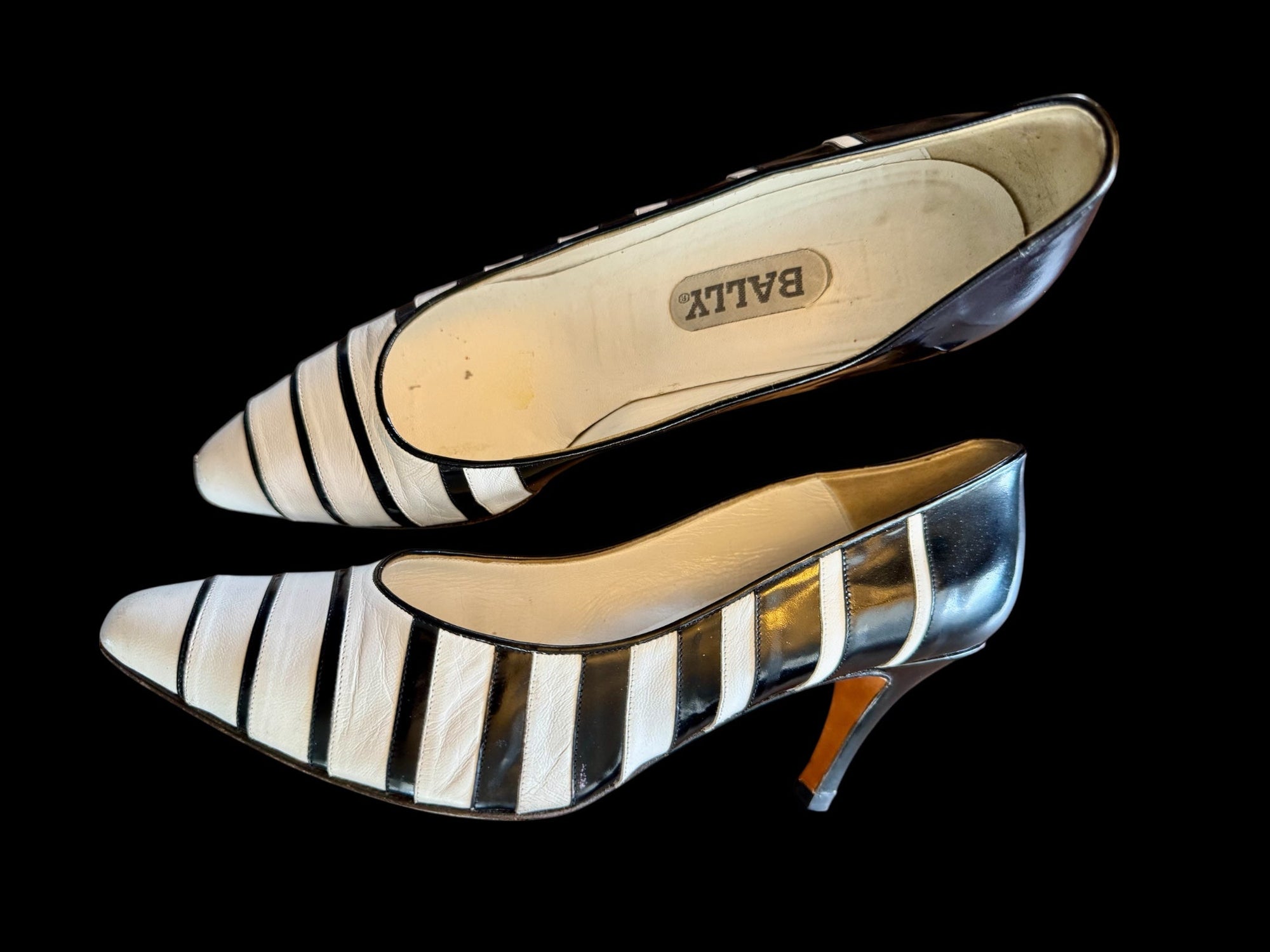 90s BALLY Black & White Stripe Italian Leather Pumps