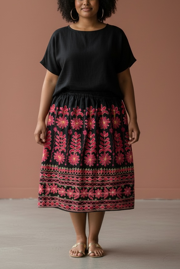Upcycled Red Gold Embroidered Banjara Skirt