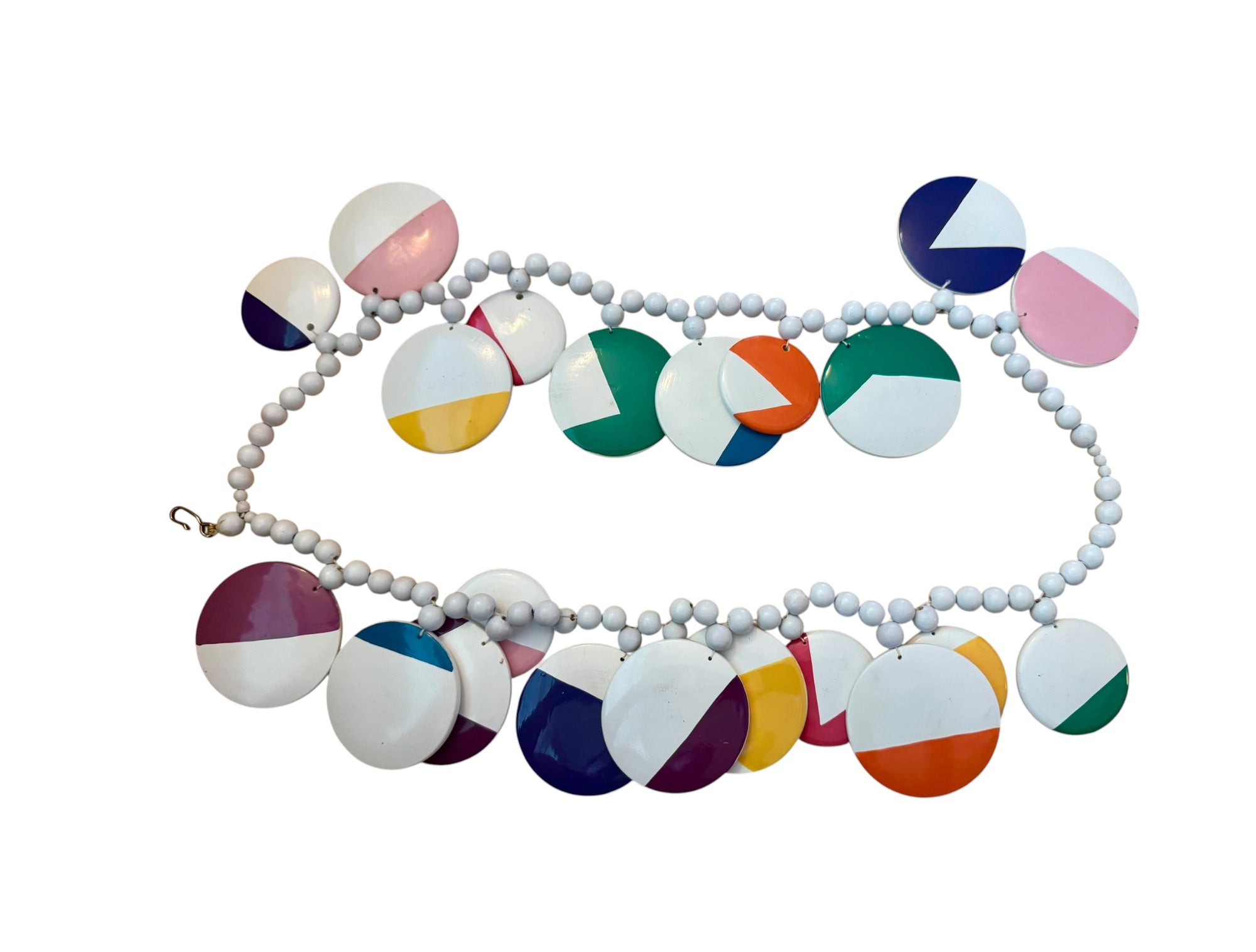 80s Colorful Wood Disc Beaded Statement Painted Necklace