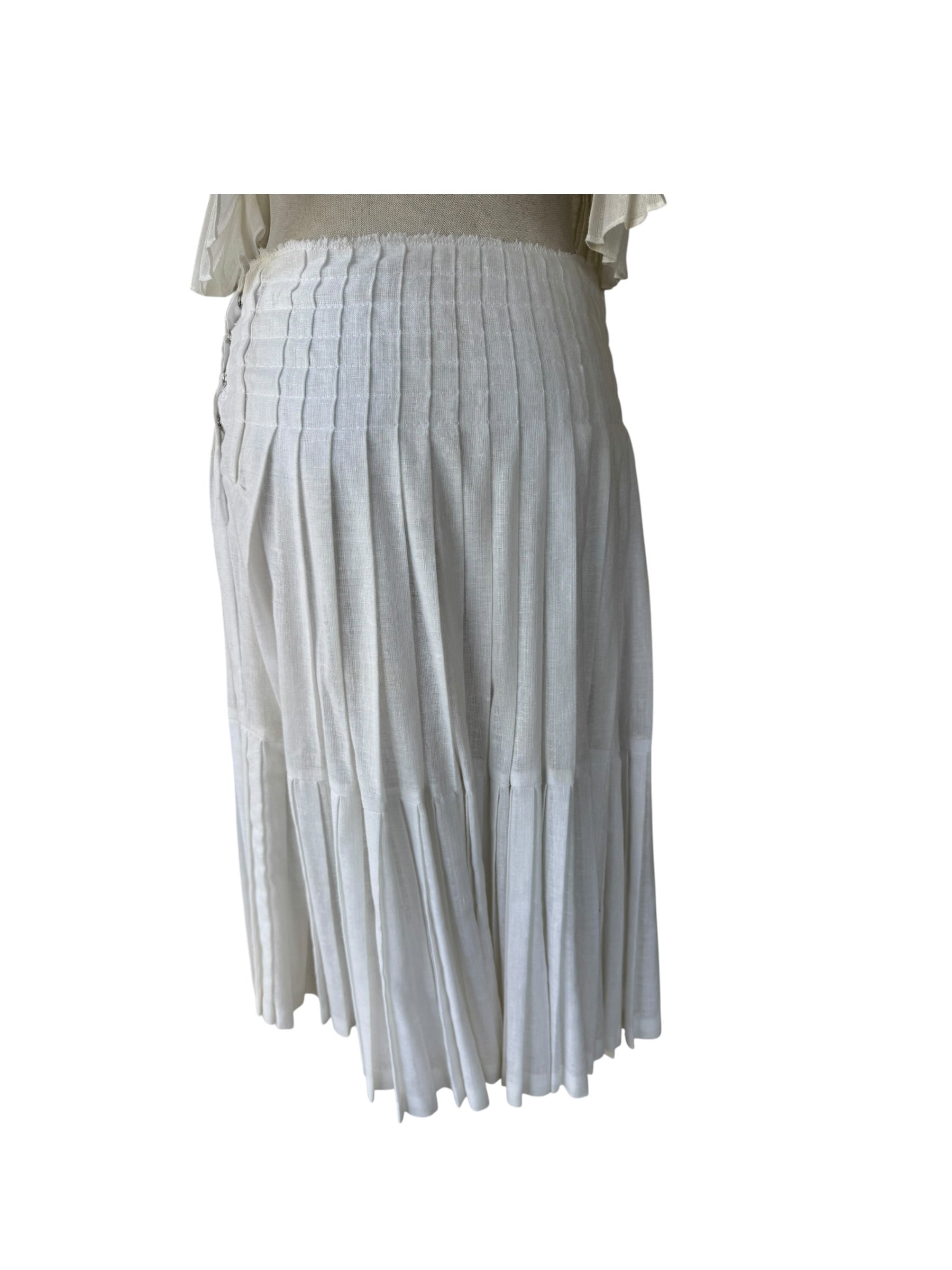 70s White Gauze Pleated Skirt Set