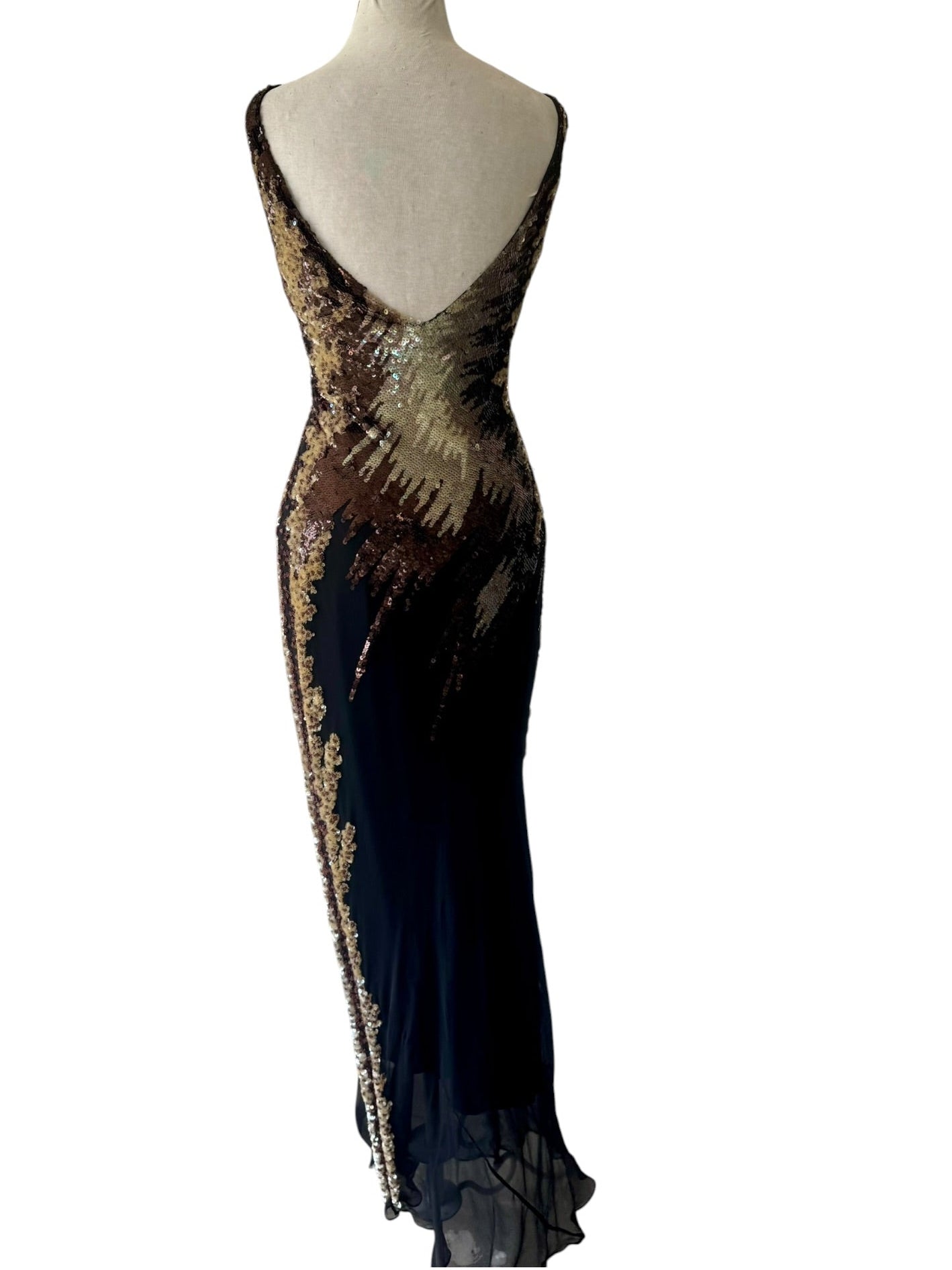 90s Caché Beaded Sequin Silk Gown