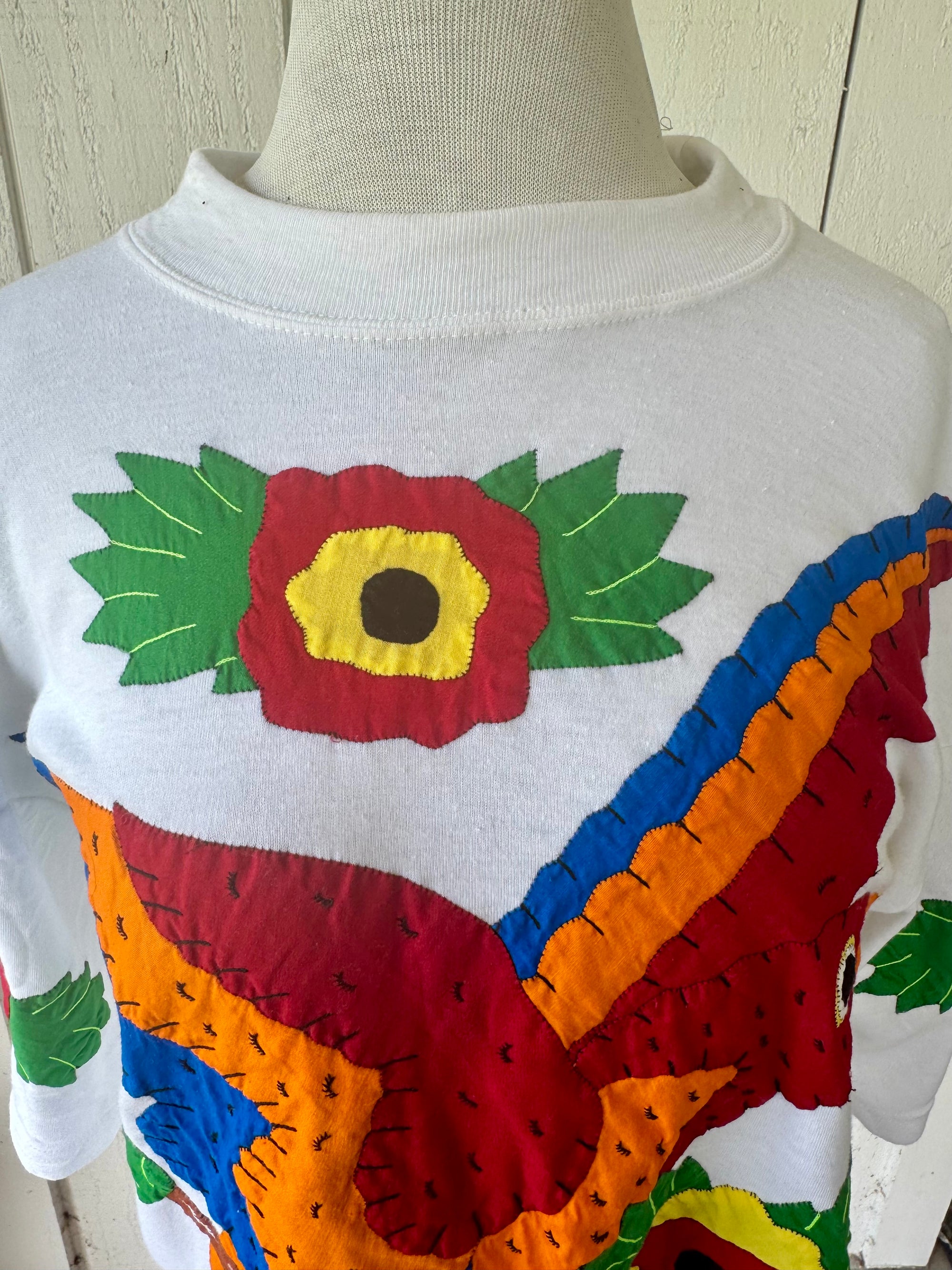 80s Canal Club Embroidered Mola Parrot Floral T-Shirt / Dress