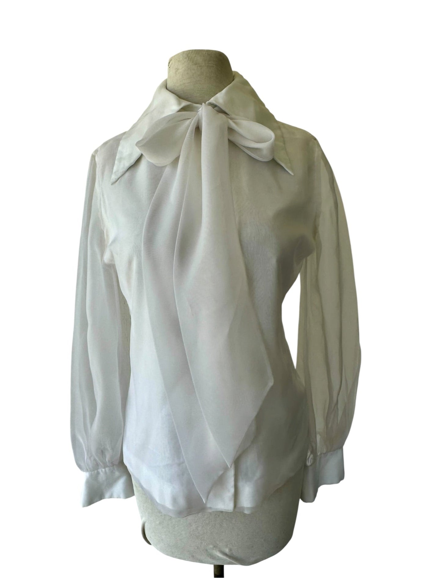 60s Fashioned by Gregory White Sheer Chiffon Blouse