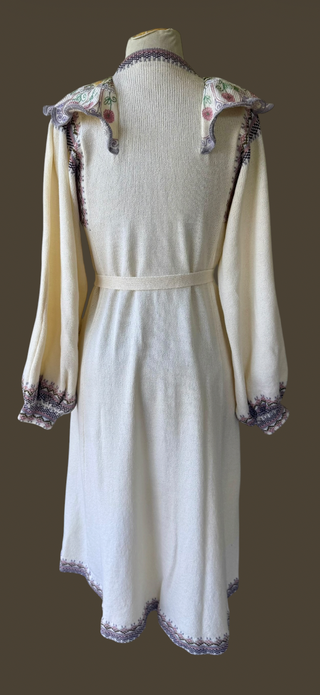 80s Lillie Rubin Santana Knit Embroidered Floral Sweater Dress/ Robe As Is
