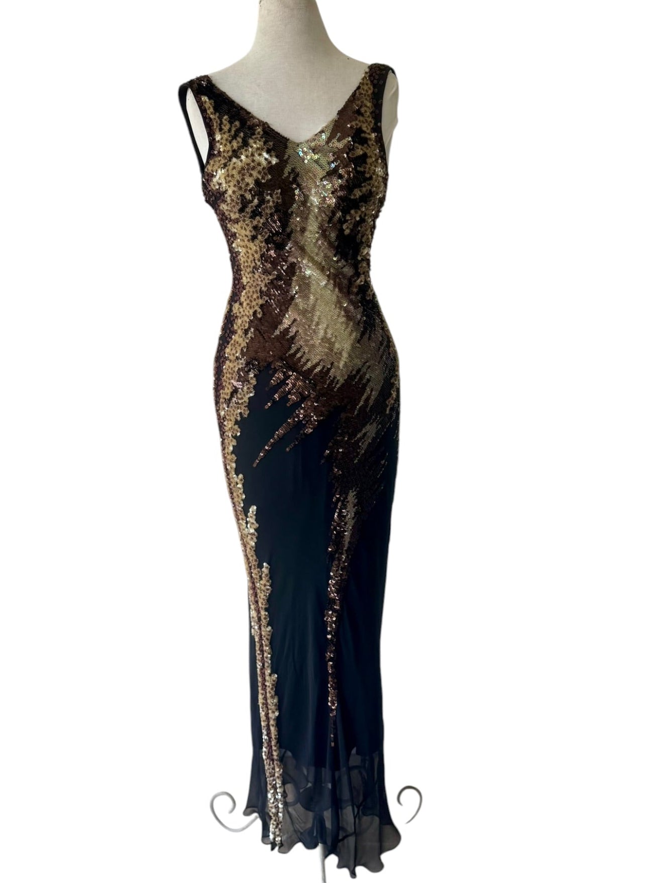 90s Caché Beaded Sequin Silk Gown