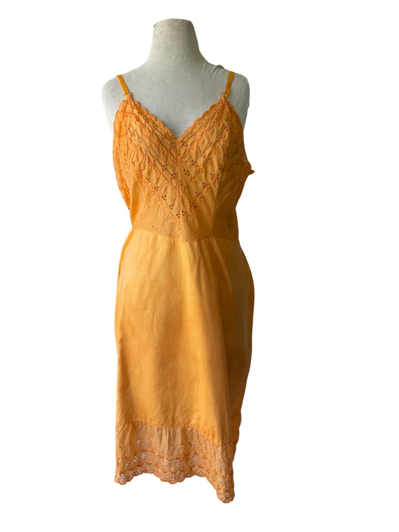 70s Orange Eyelet Lace Full Slip Sunrise Hand Dyed
