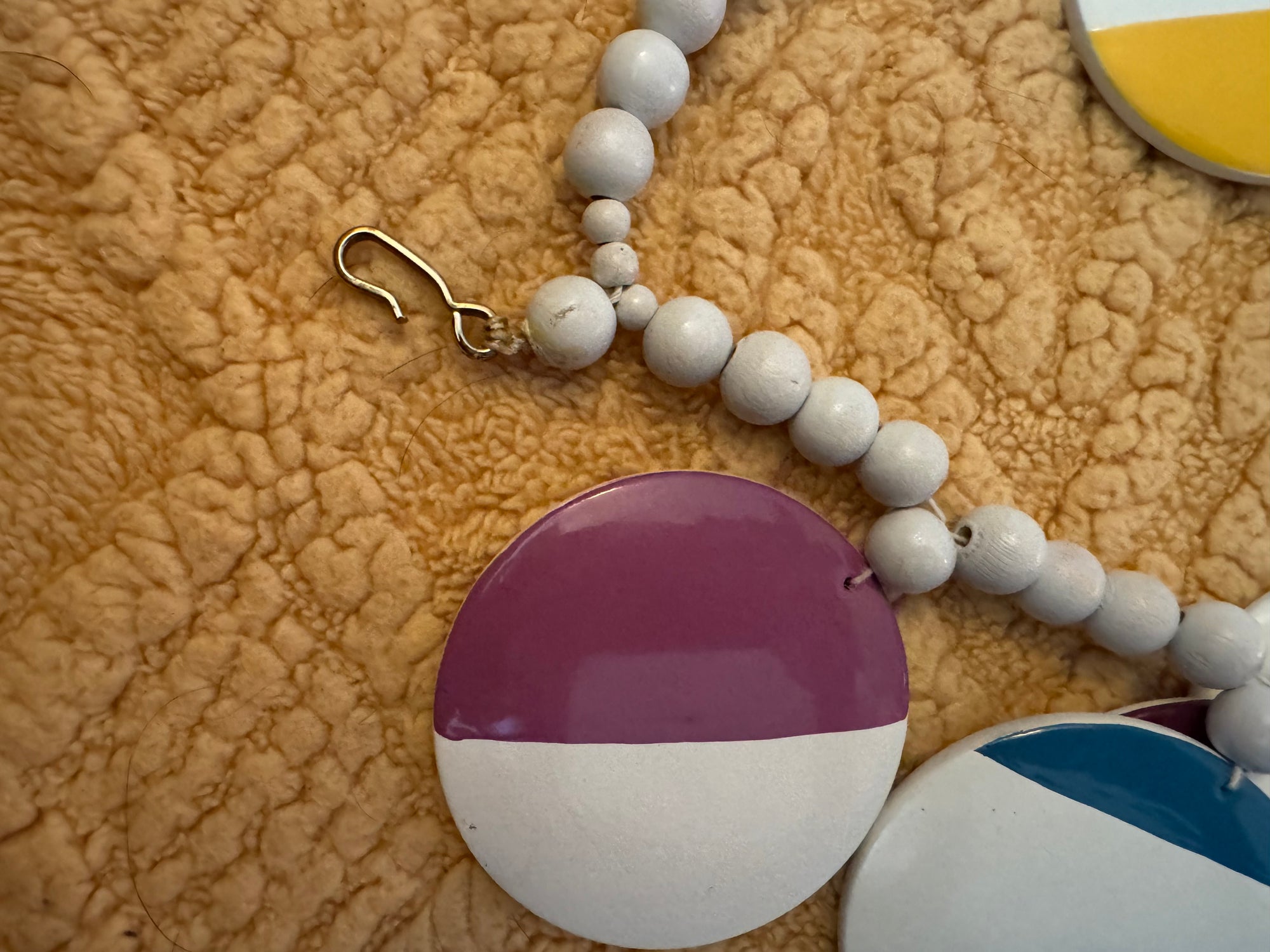 80s Colorful Wood Disc Beaded Statement Painted Necklace