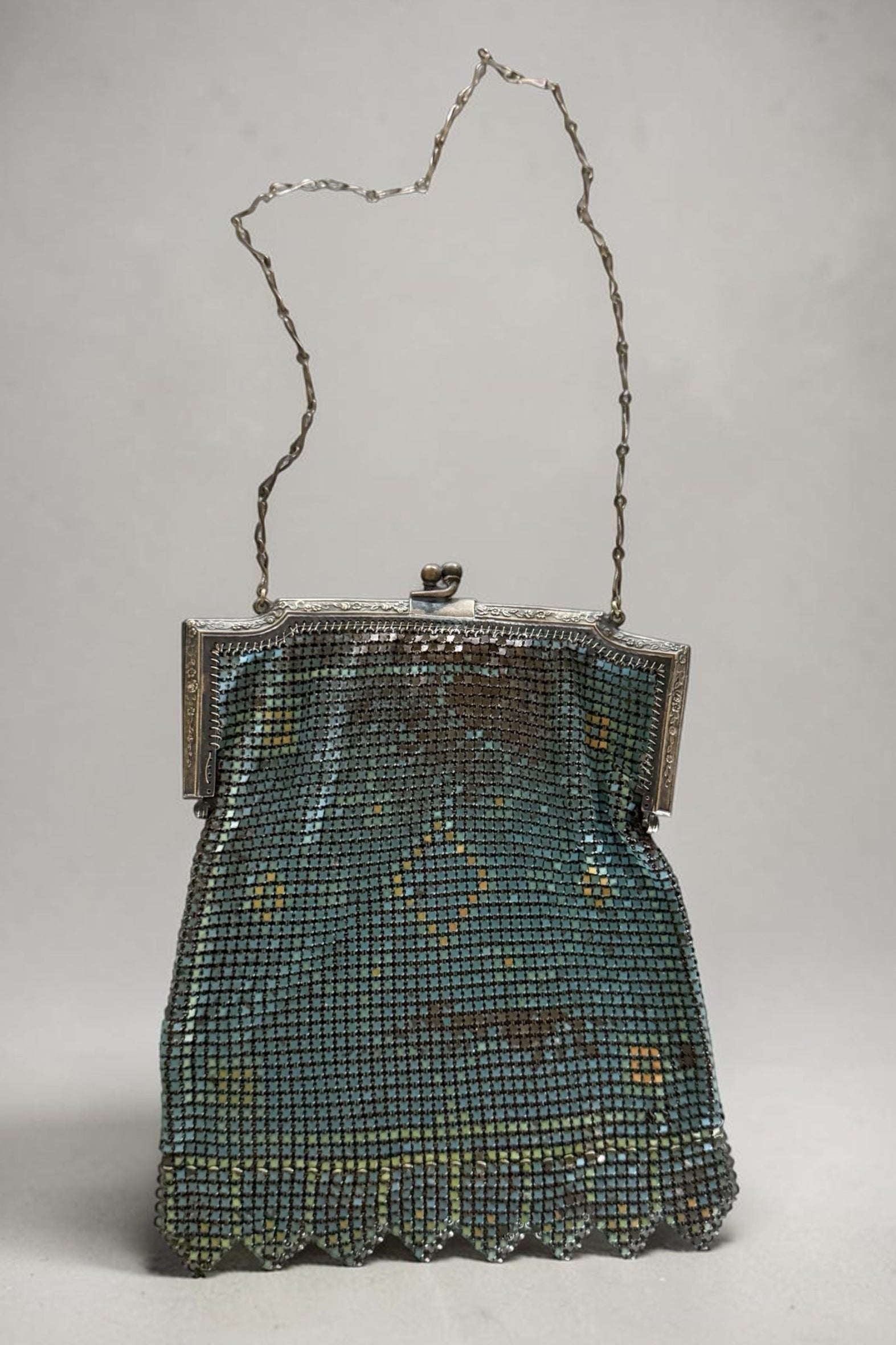 1920s Whiting & Davis Art Deco Mesh Enamel Bag As Is
