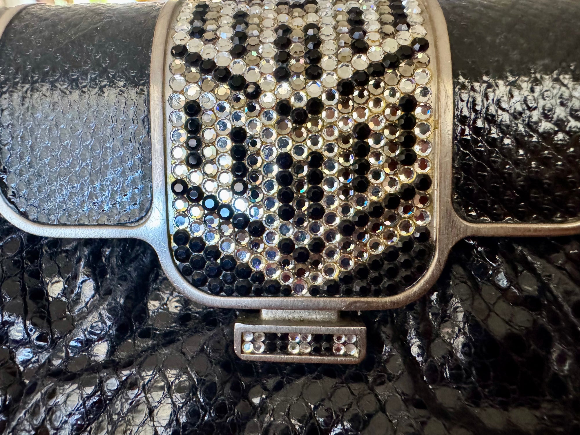 80s Finesse La Model Black Snakeskin Shoulder Bag Rhinestones