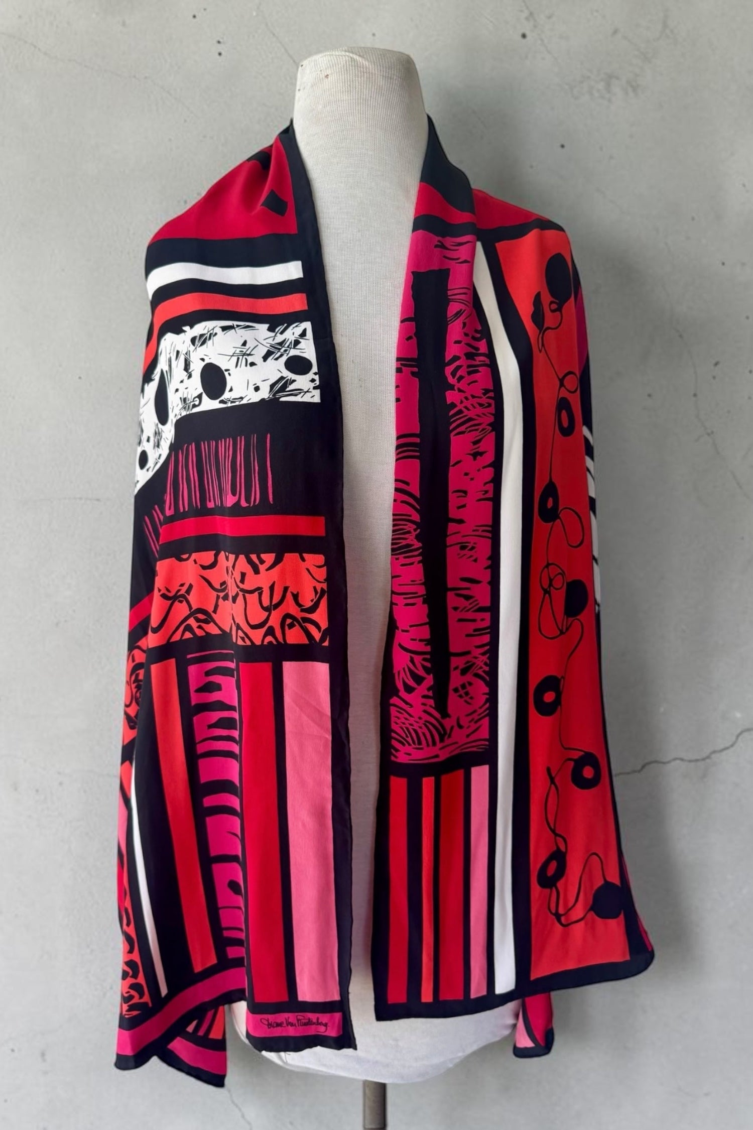 90s Diane Von Furstenberg Silk Scarf Red Black Abstract
