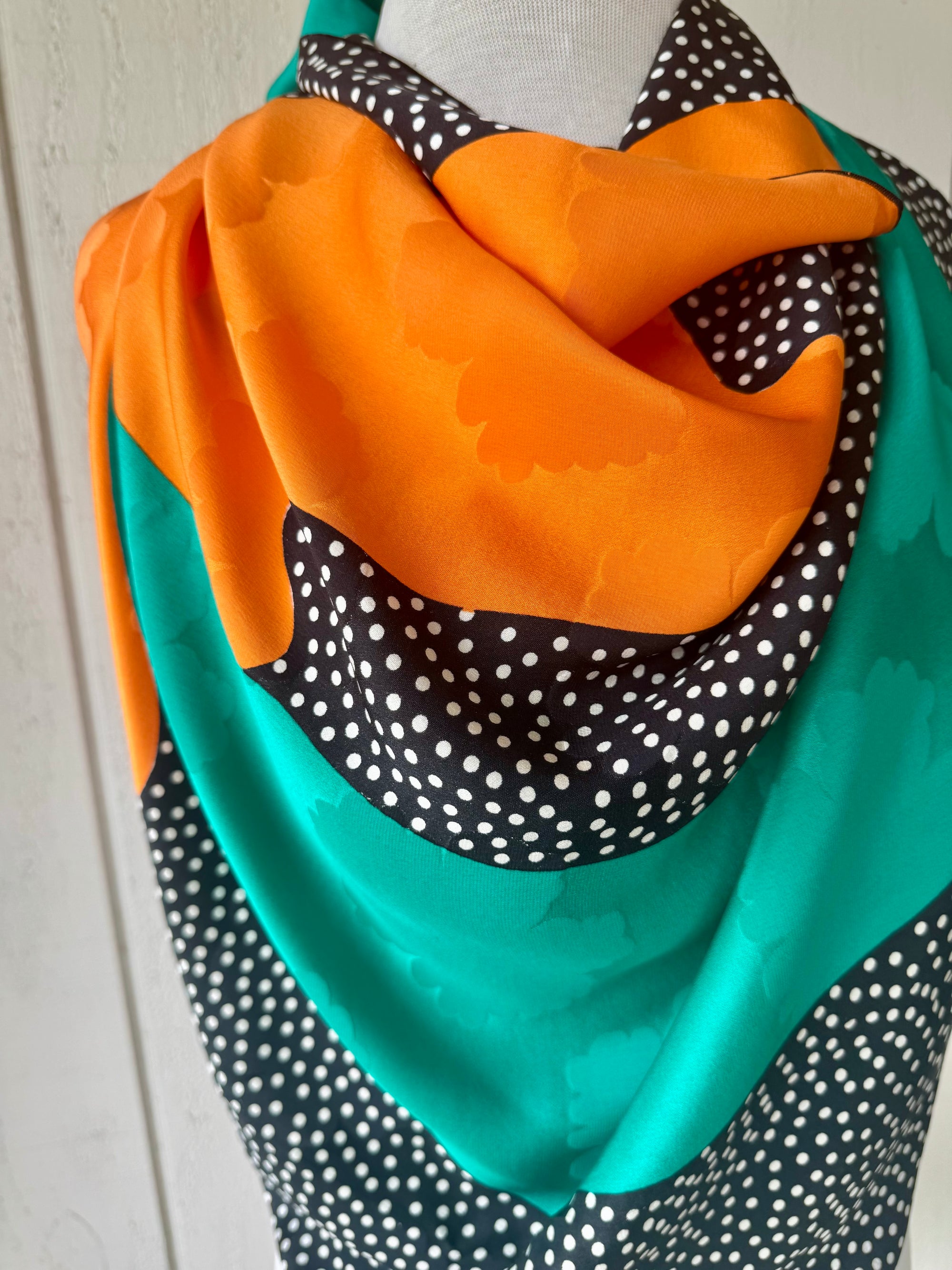 80s Colorful Polka Dot Abstract 100% Silk Art Wear Scarf Wrap