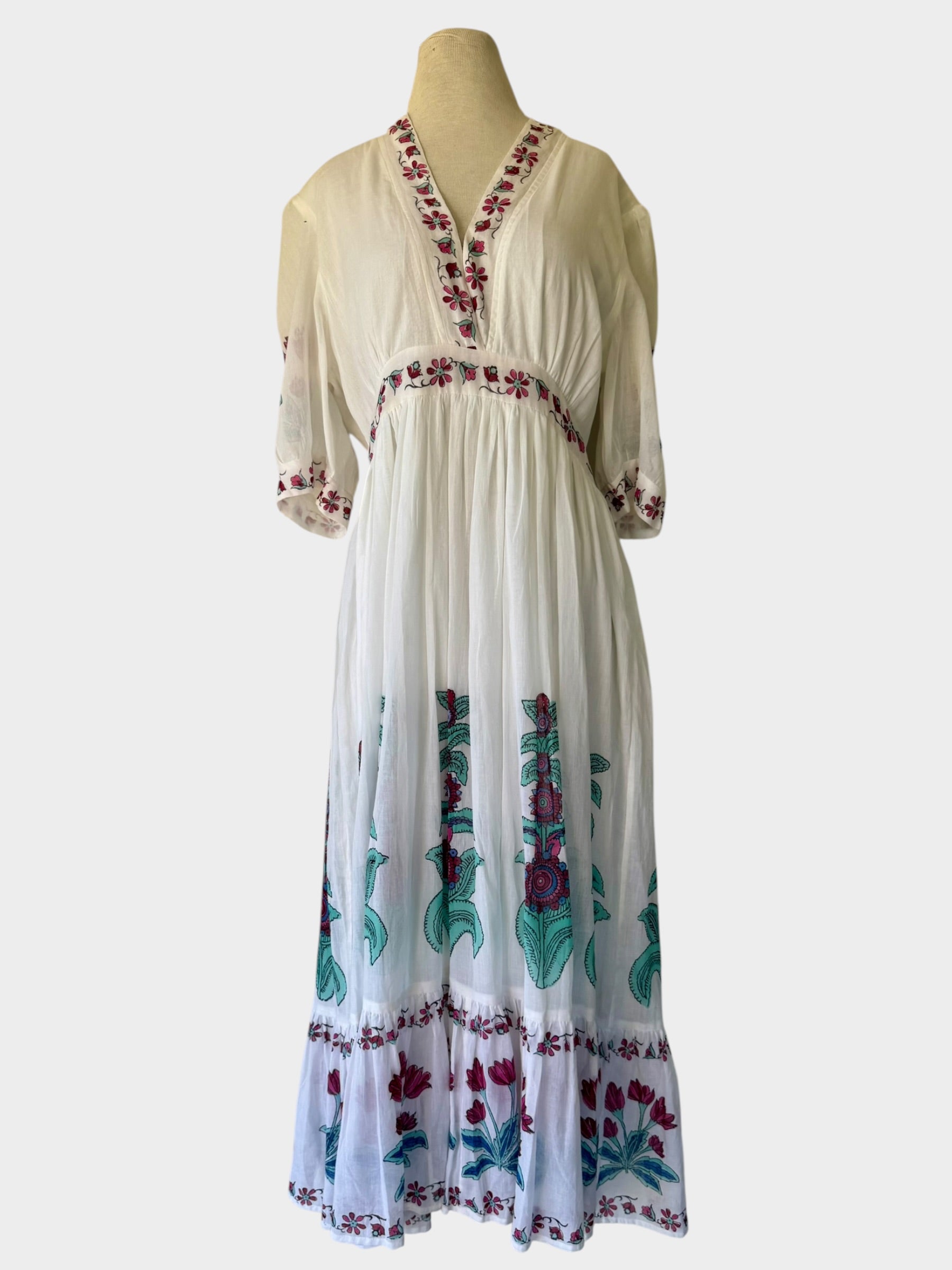 Oliphant Kokoro White Floral Block Print Maxi Dress