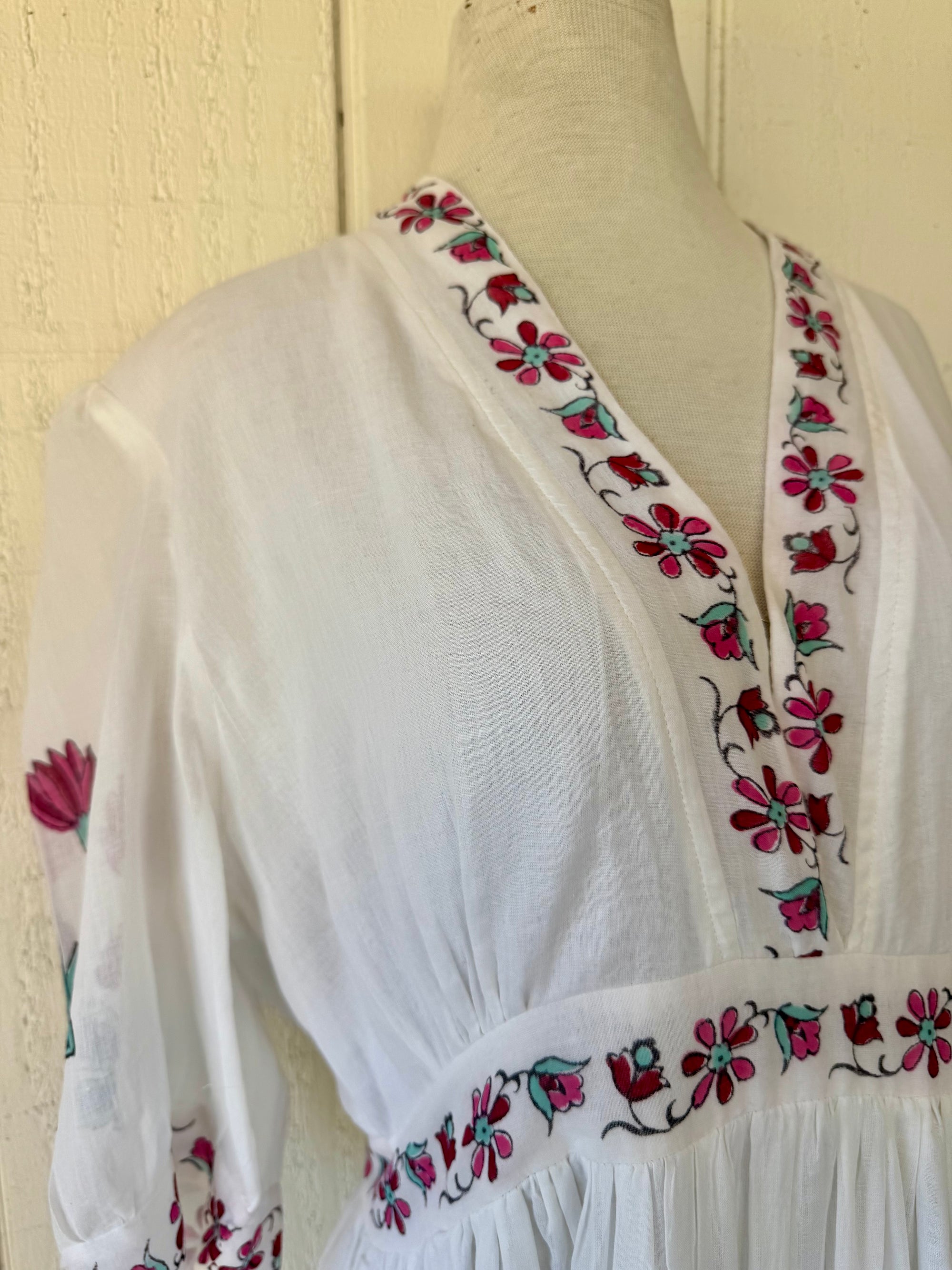 Oliphant Kokoro White Floral Block Print Maxi Dress