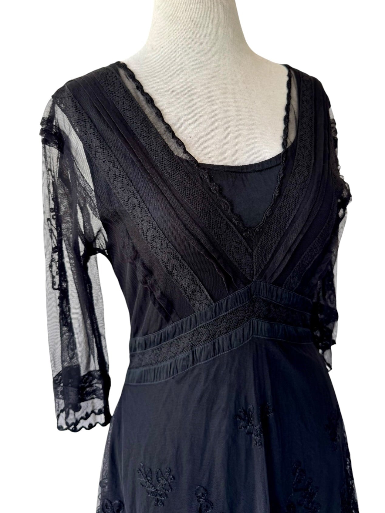 90s Nataya Black Embroidered Mesh Dress