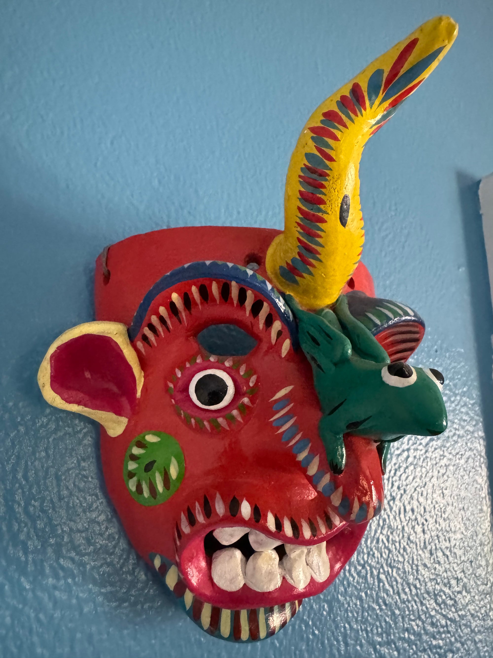 VTG Mexican Folk Art Pottery Mask Diablo Devil Figure Ocumicho