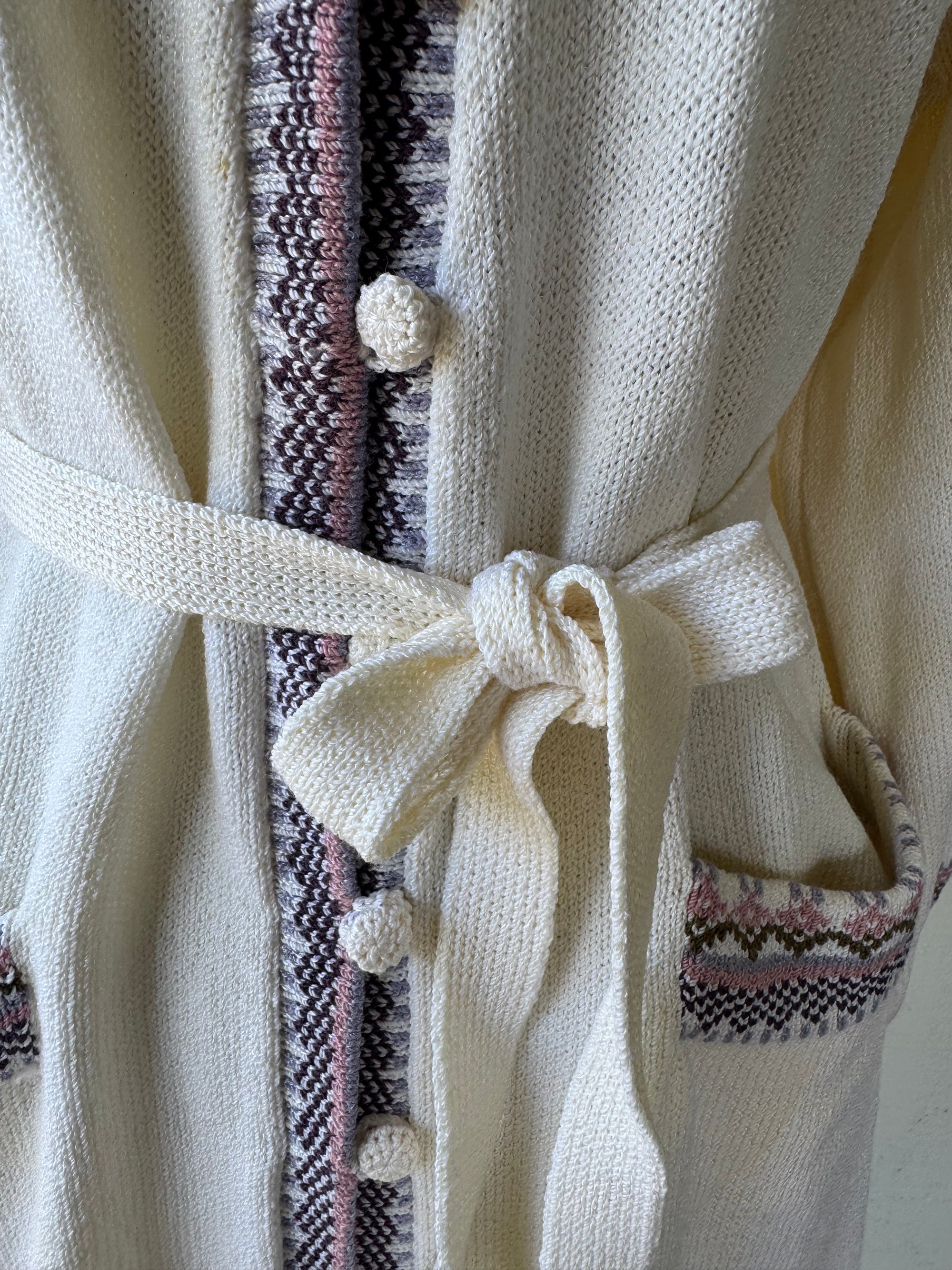 80s Lillie Rubin Santana Knit Embroidered Floral Sweater Dress/ Robe As Is