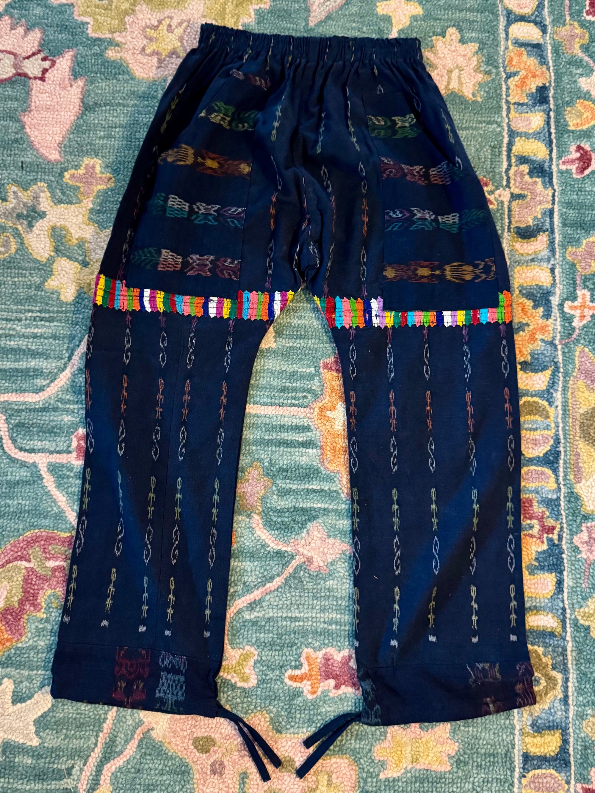 Guatemalan Artesanias Woven Pants Blue Boho Barrel Harem Unisex