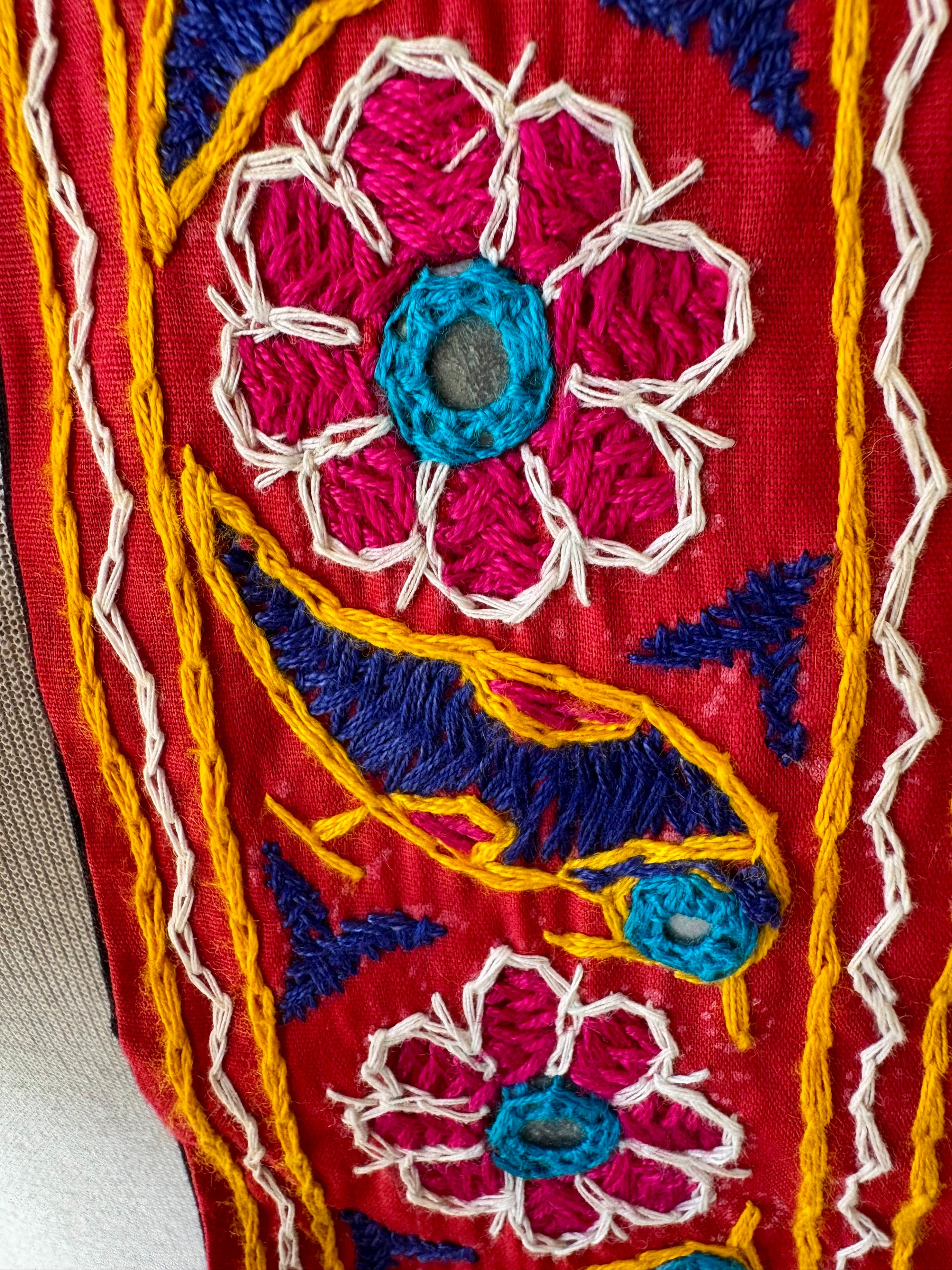 80s Banjara Embroidered Birds Mirror Work Kuchi Belt Sash Gujarat