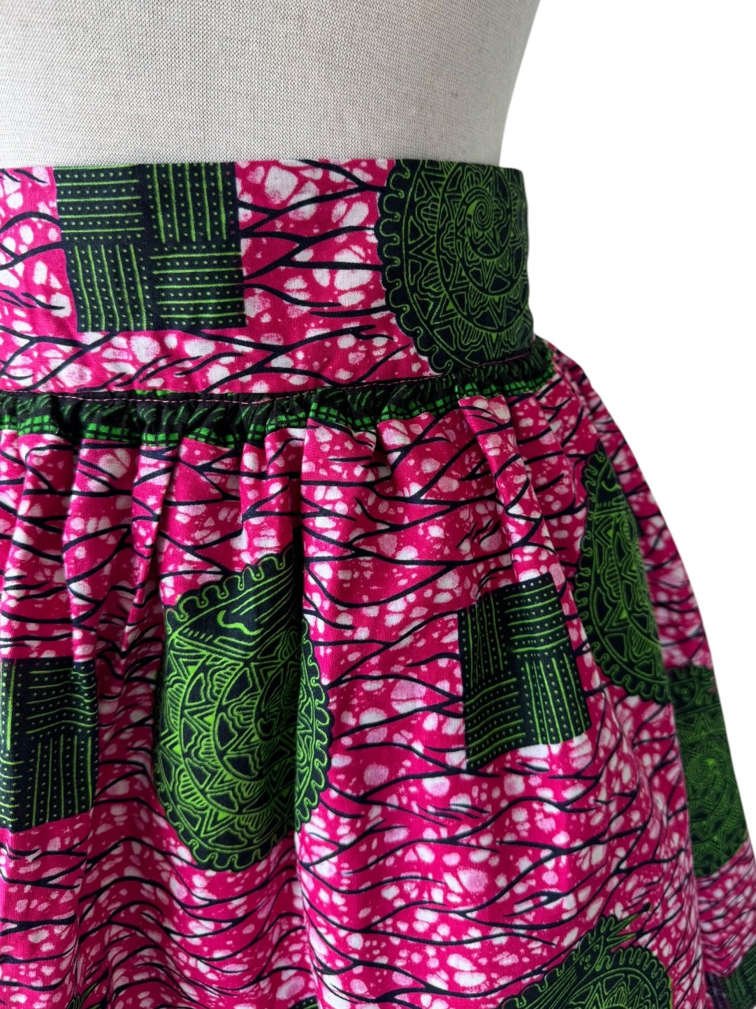 Ankara Wax Print Pink Green Pleated Midi Skirt African