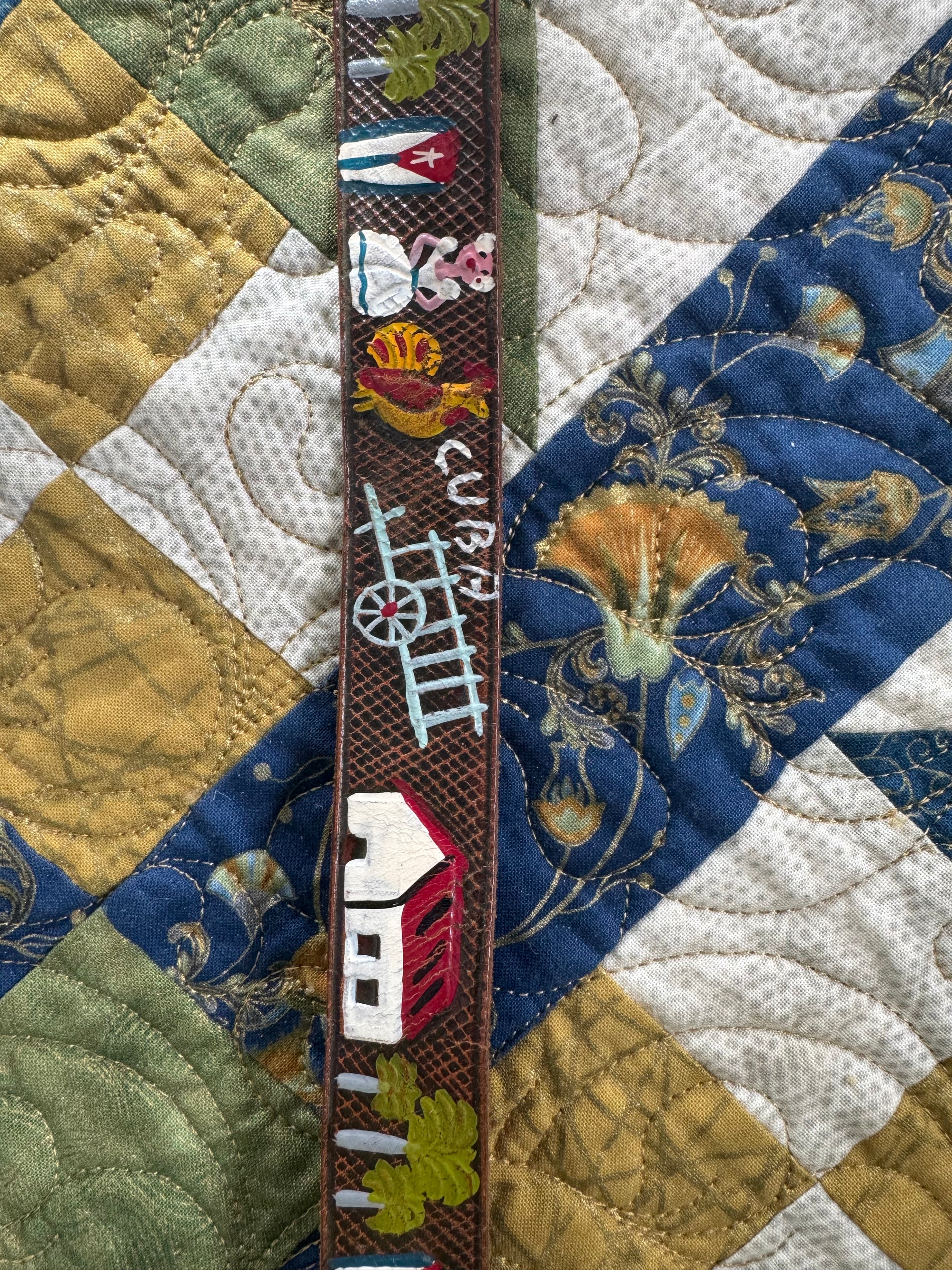70s Havana Cuba Tooled Leather Hand Painted Belt